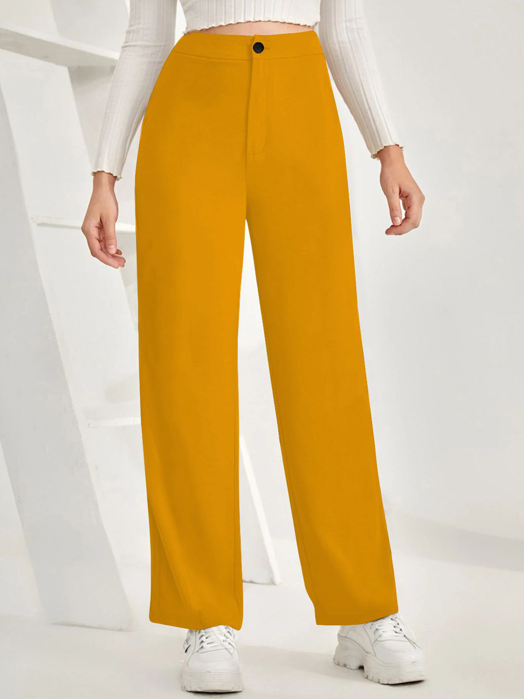 TOOCHKI Solid Ribbed high-rise striaght fit wide-leg trouser