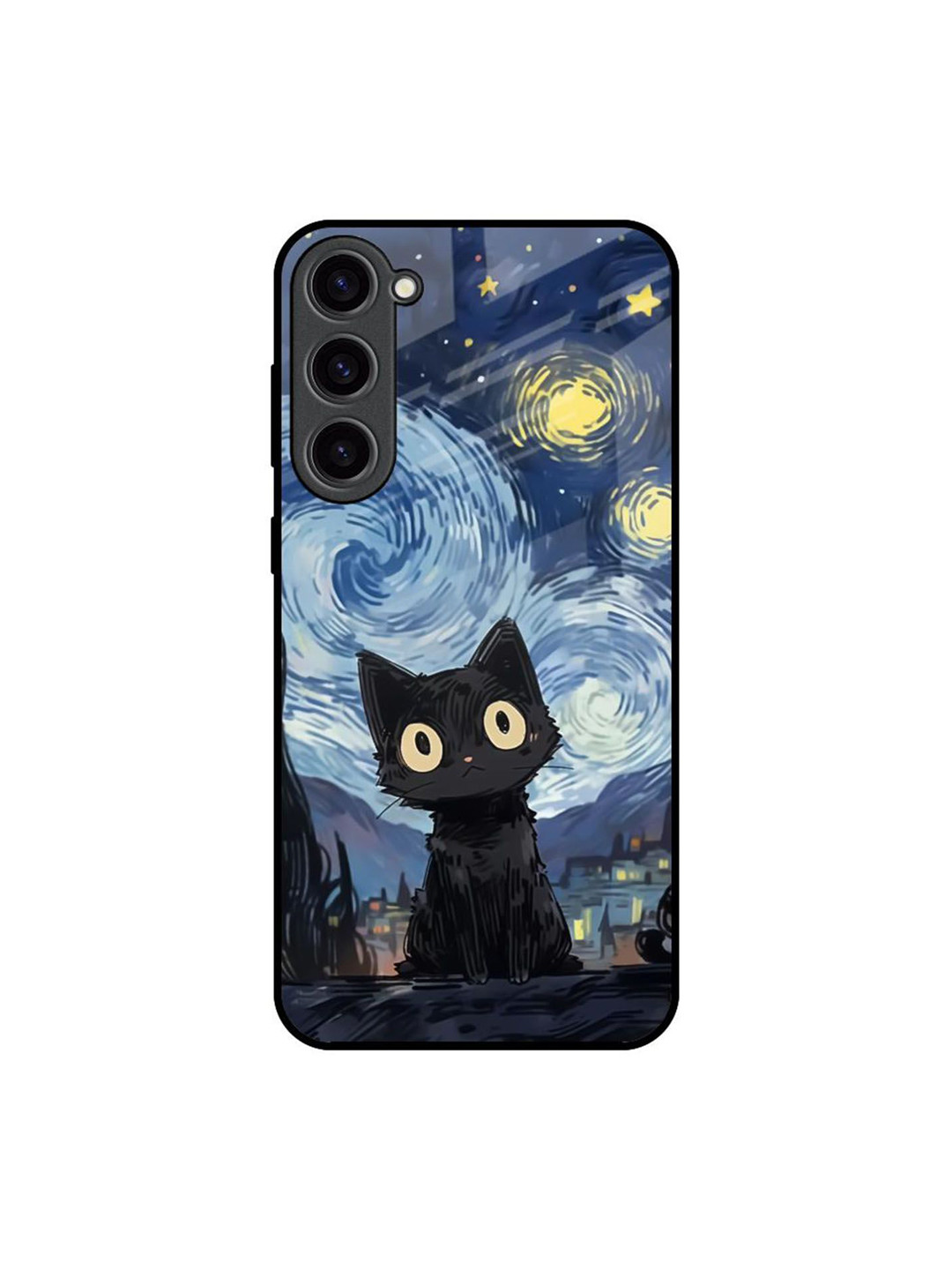 QRIOH Midnight Whiskers Quirky Printed Samsung Galaxy S23 Plus 5G Glass Back Case