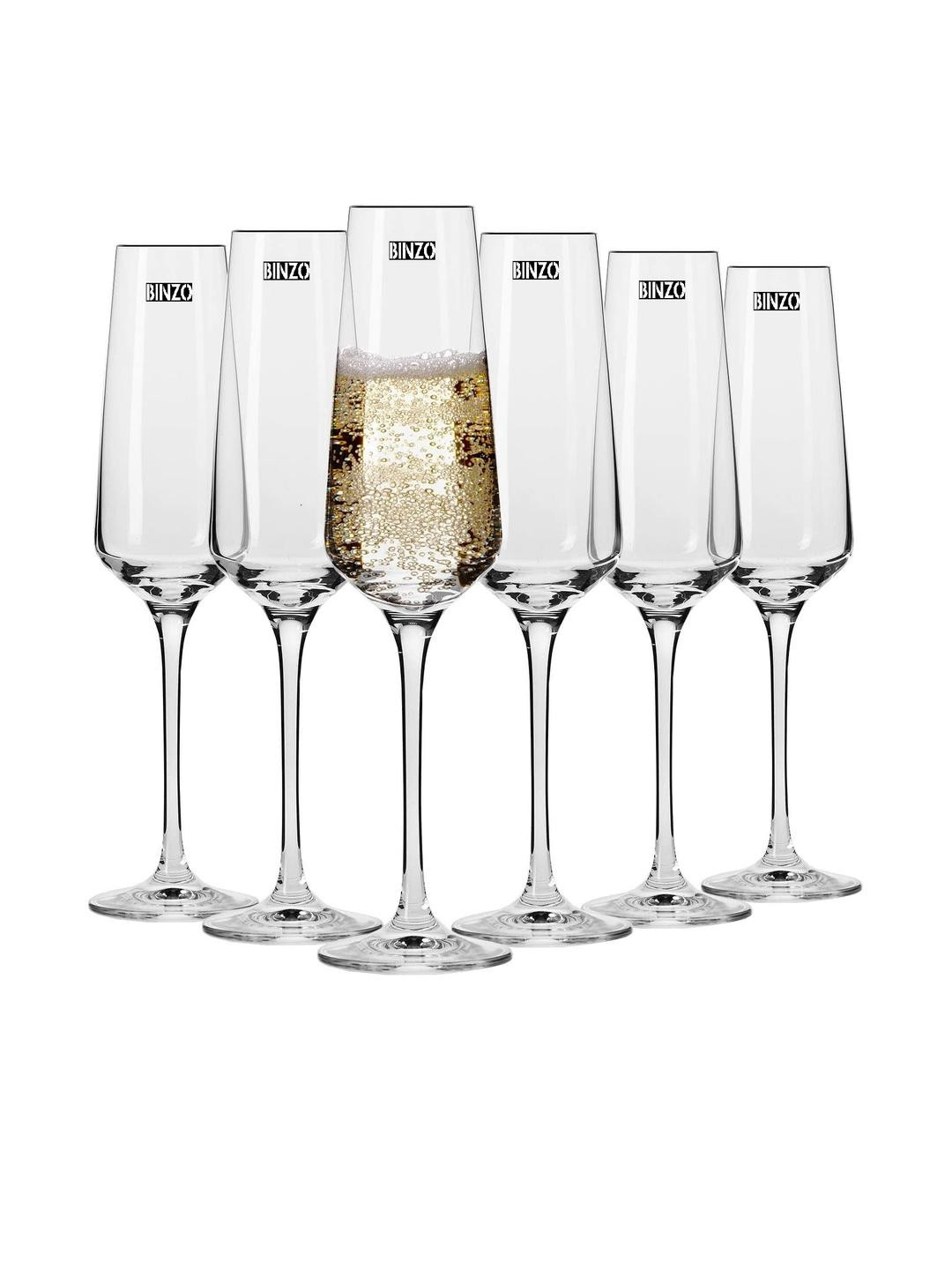 BINZO Set of 6 Crystal Champagne Glasses