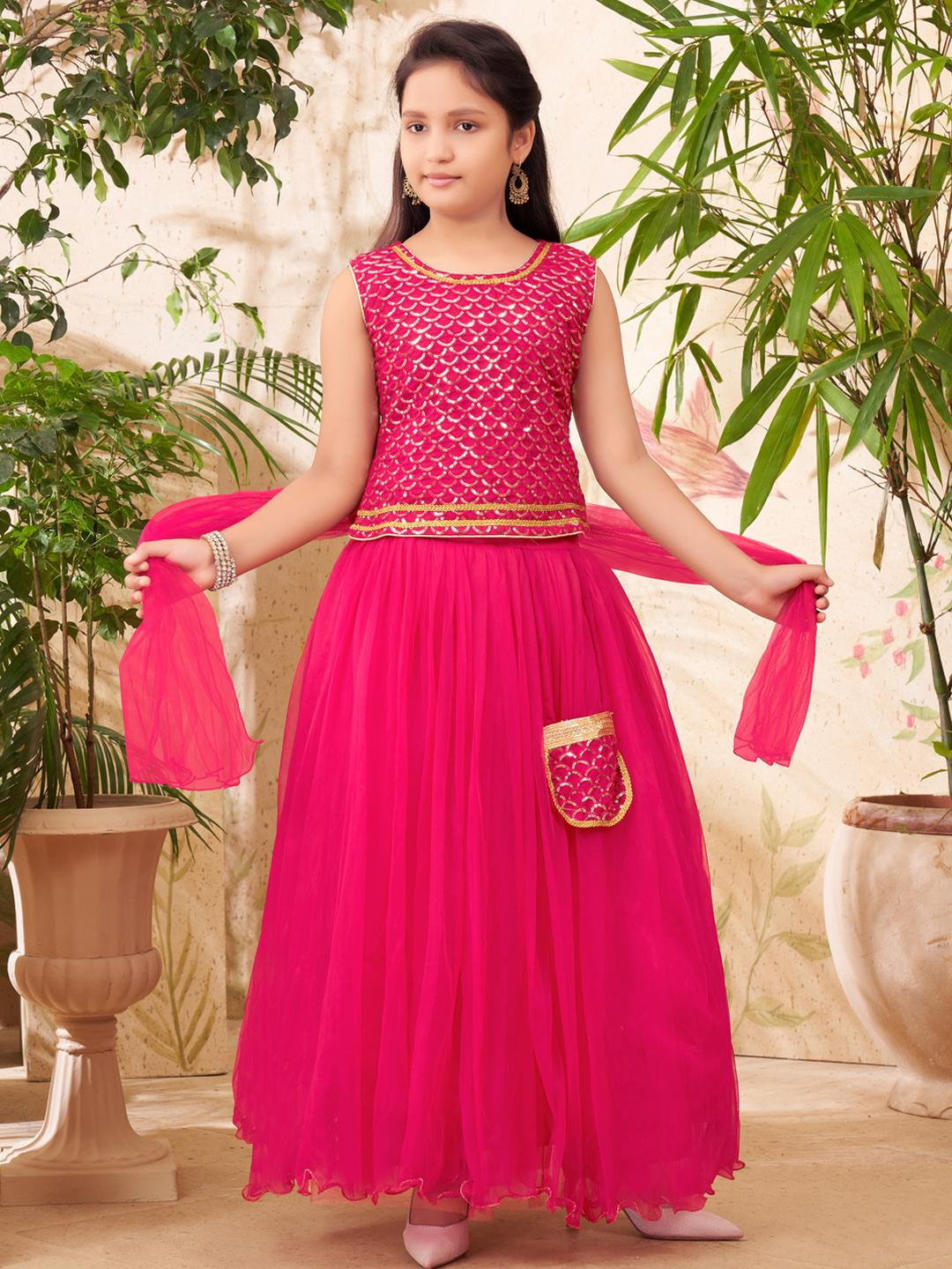 Sangria Girls Pink Net Lehenga Choli