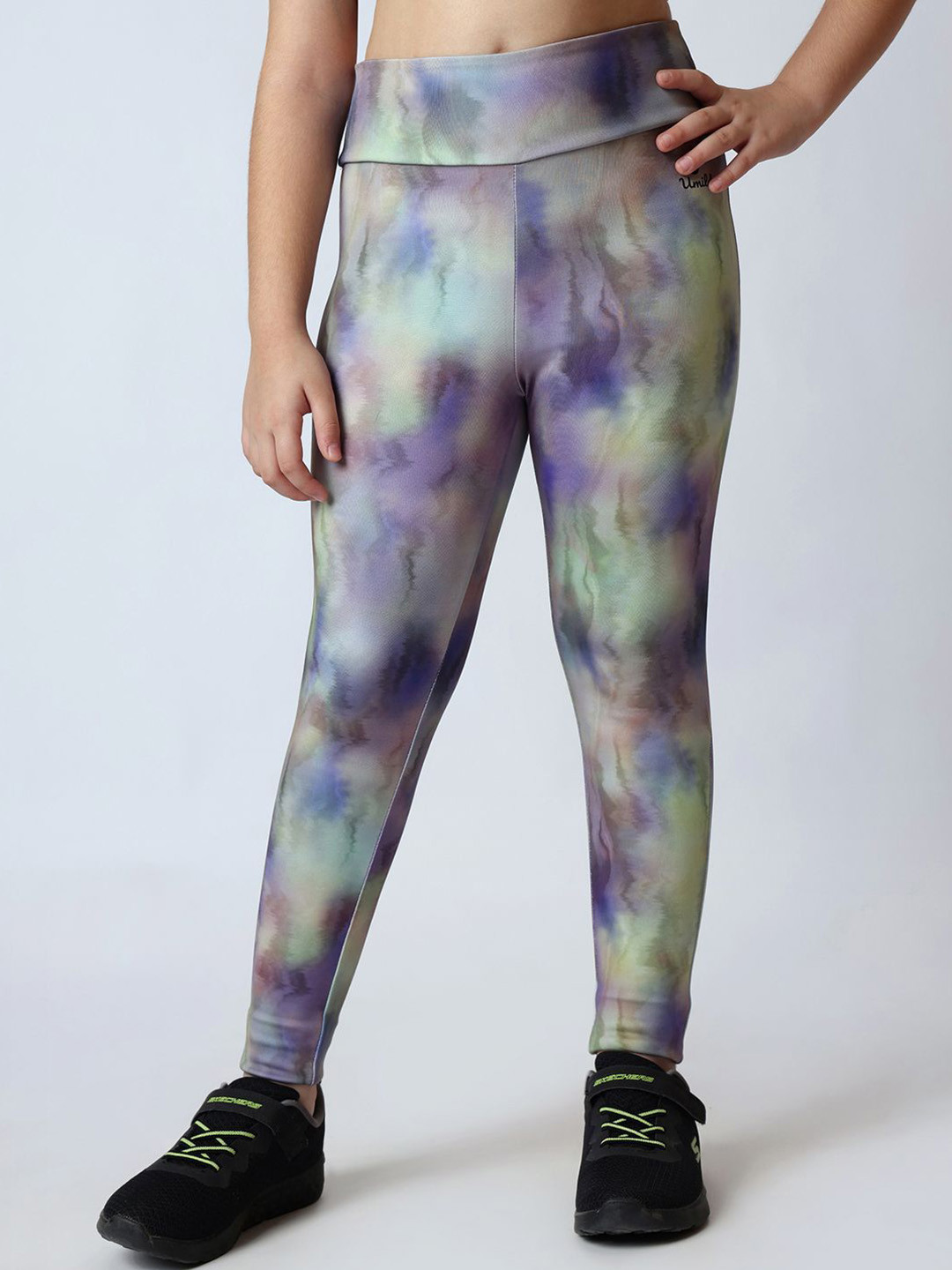 UMILDO Girls Printed Skinny-Fit High-Rise Ankle-Length Gym Tights