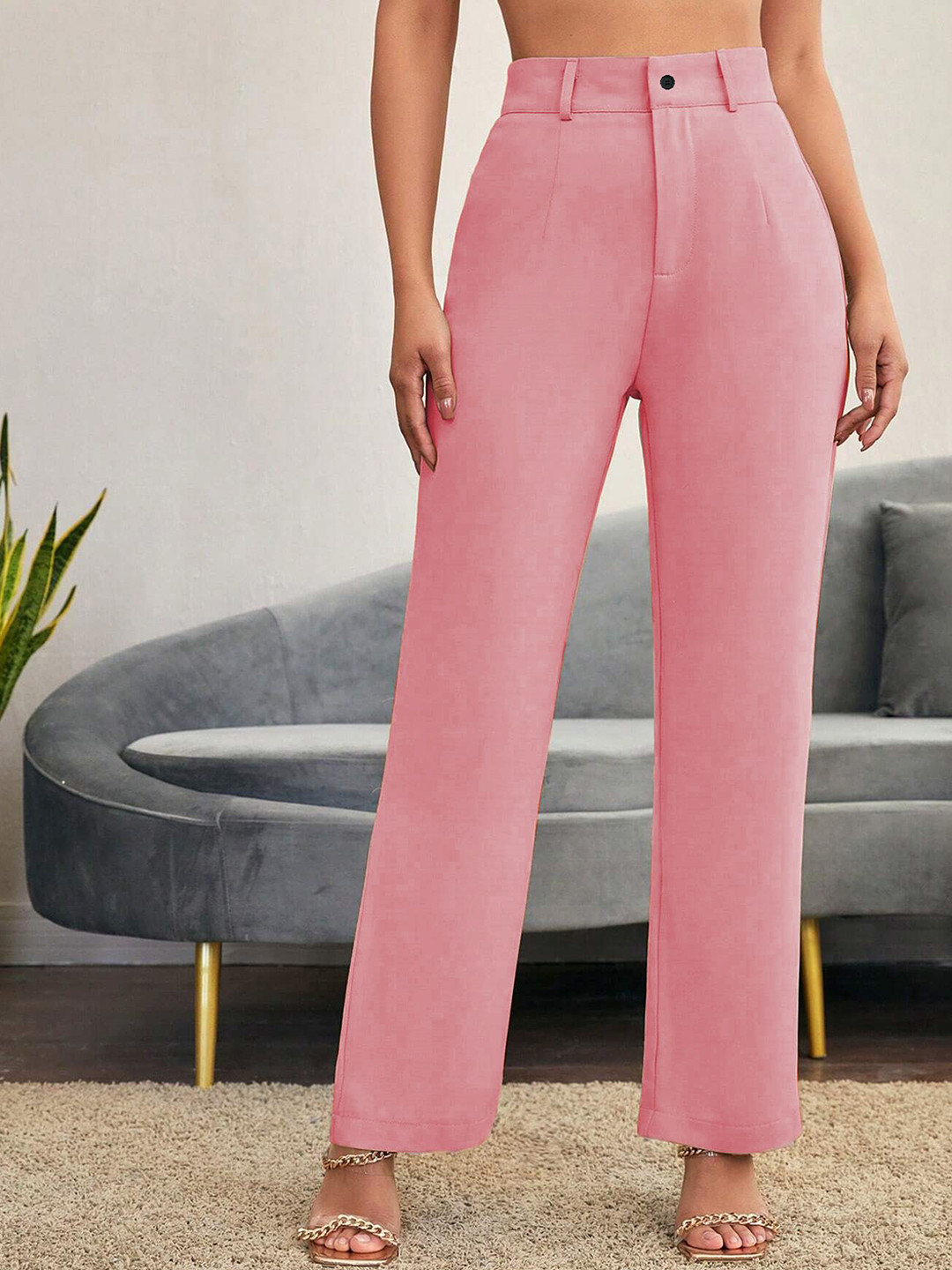 BAESD Women Relaxed Straight Leg High-Rise Flat-Front Regular Trousers