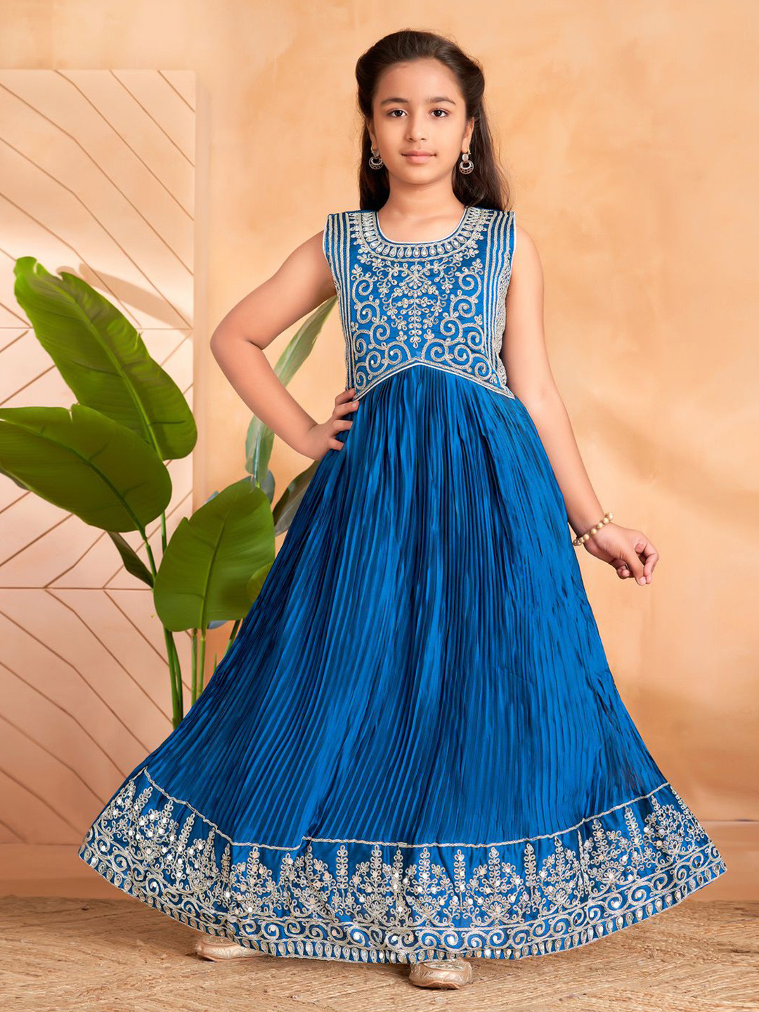 BAESD Girls Embroidered Accordion Pleats Fit and Flare Maxi Dress