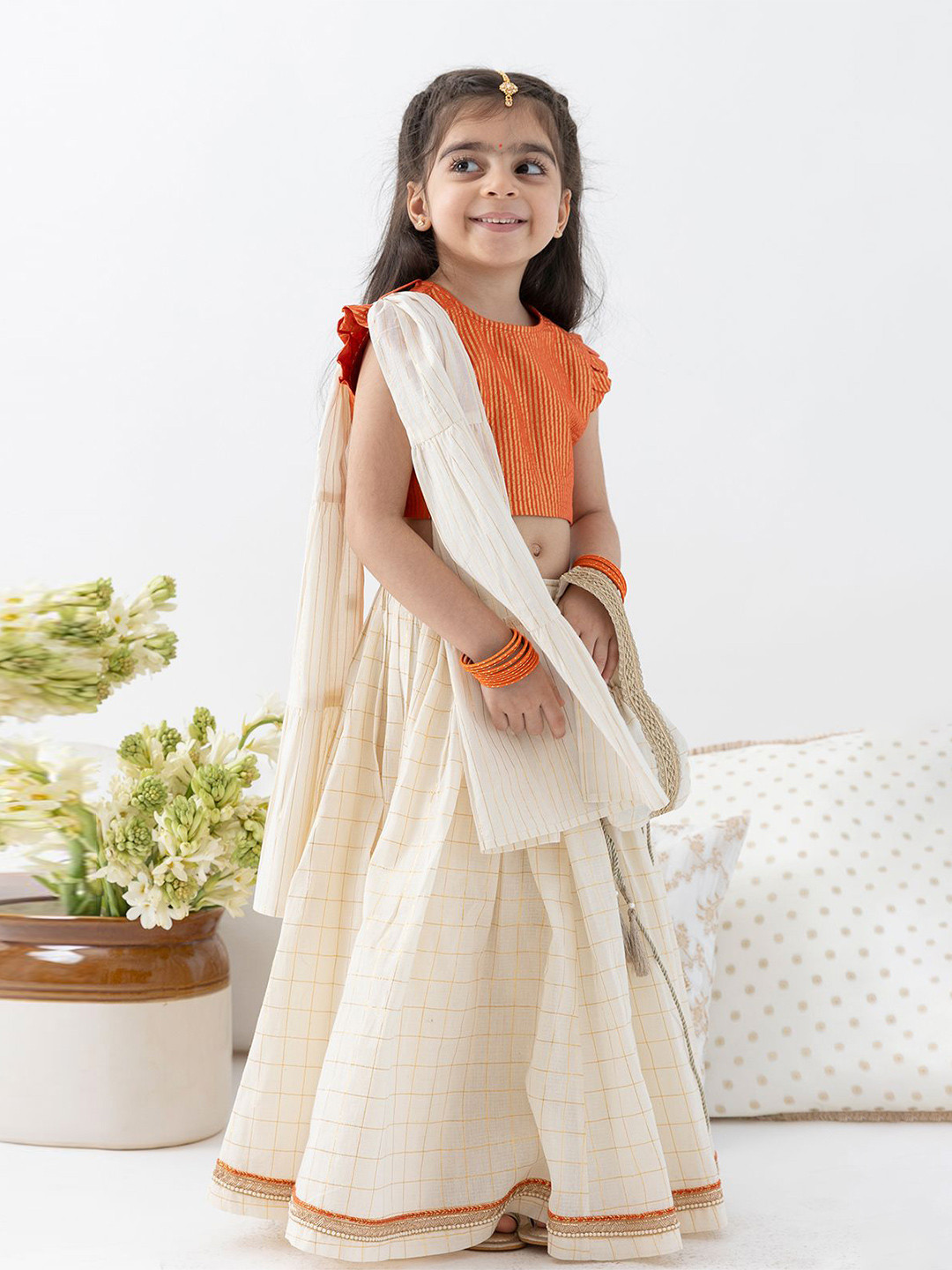 Tiber Taber Girls Stripes Lurex Woven Design Lace Cotton Ready to Wear Choli