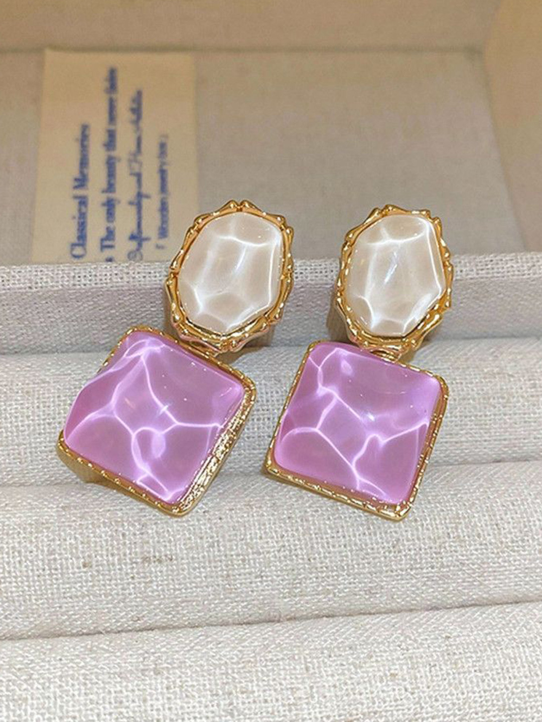 Celestique Korean Geometric Shaped Enamelled Drop Earrings