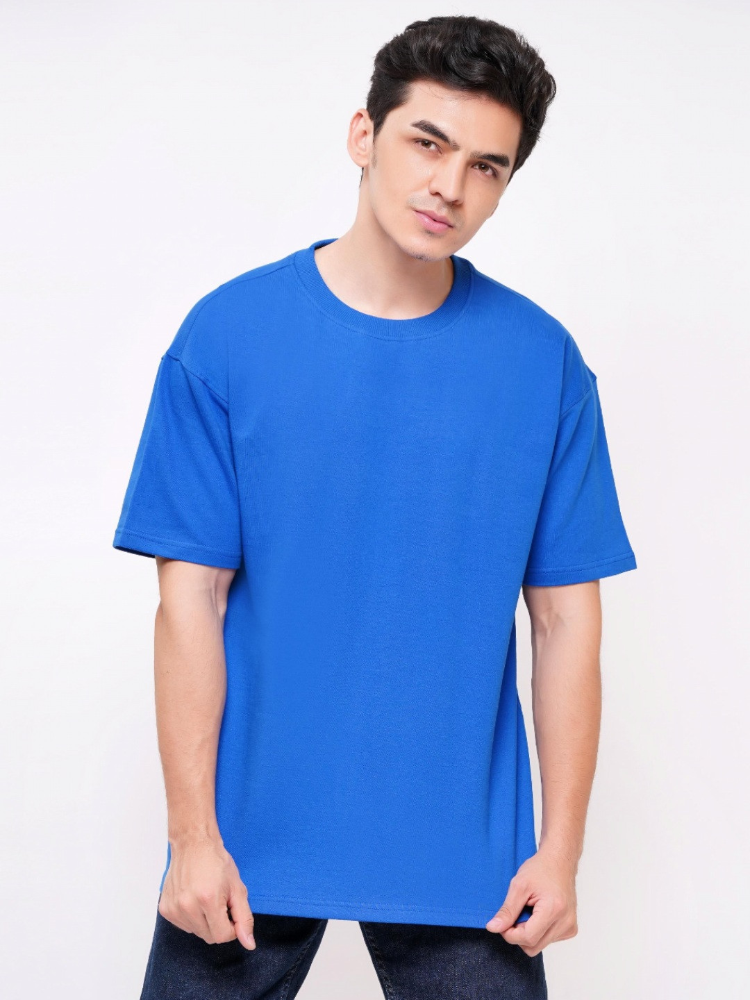 DAFABFIT Men Solid Round Neck Cotton Oversized T-shirt