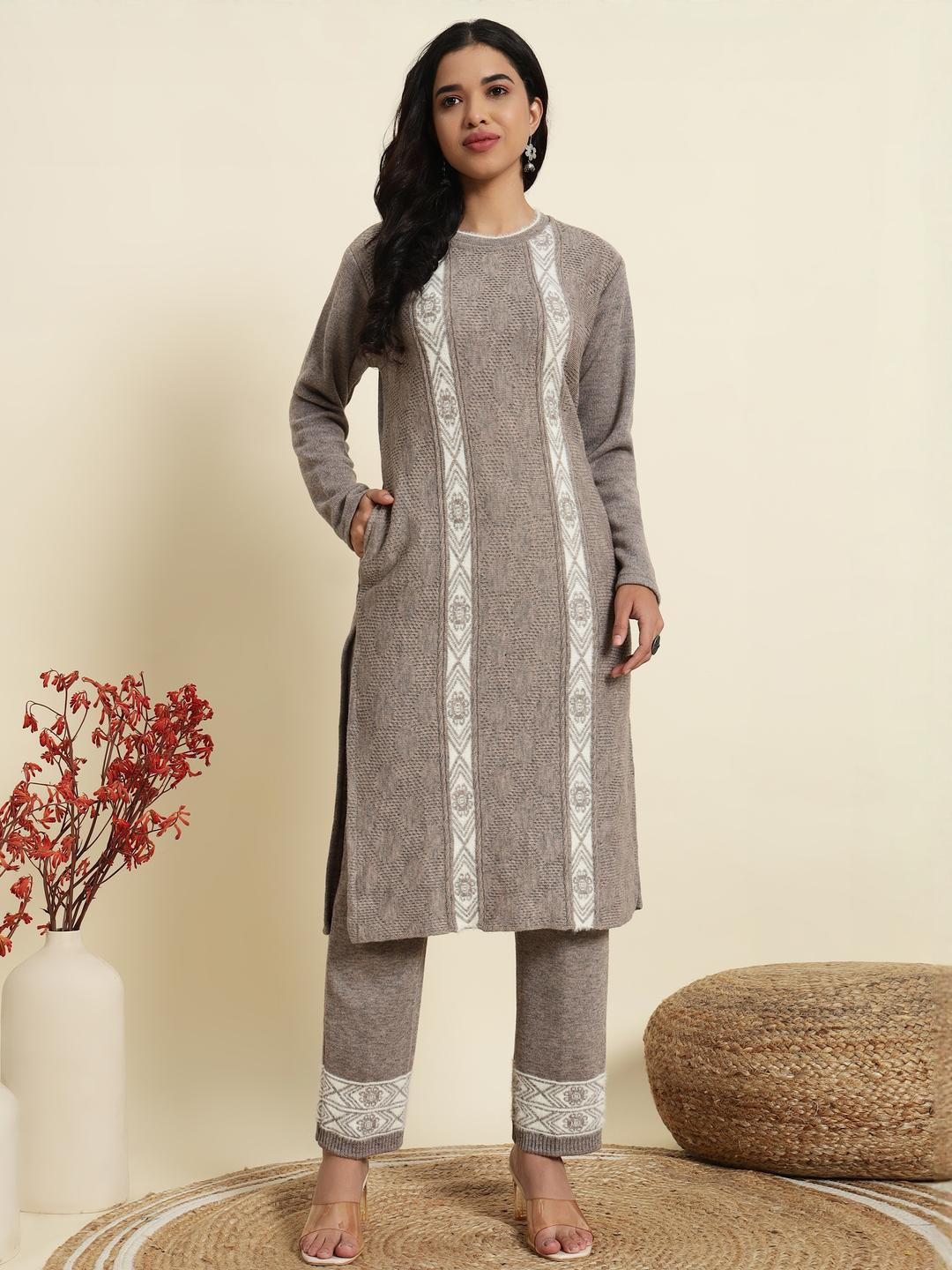 KREW Grey Pure Wool Kurta Sets