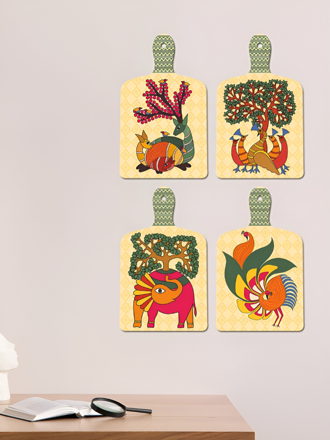 ArtVibes Pichwai Art Wood Ethnic Motifs Matte Hall 4Pcs Wall Hangings-18.5In