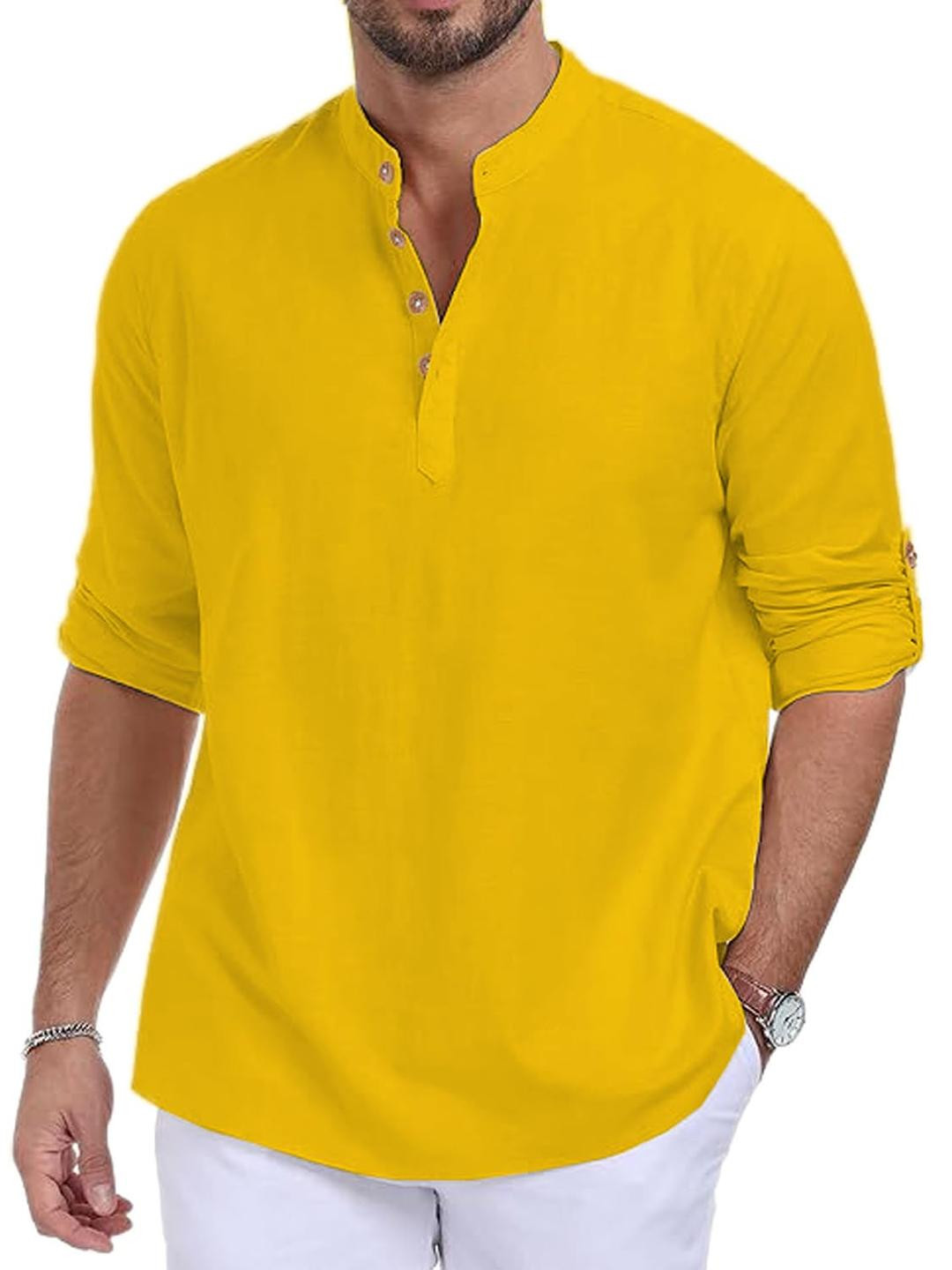 Edin Men Yellow Cotton Kurtas