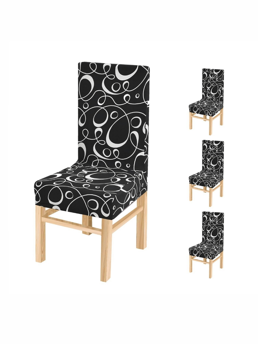 Yellow Weaves Black & White 4 Pieces Printed Stretchable Chair Covers