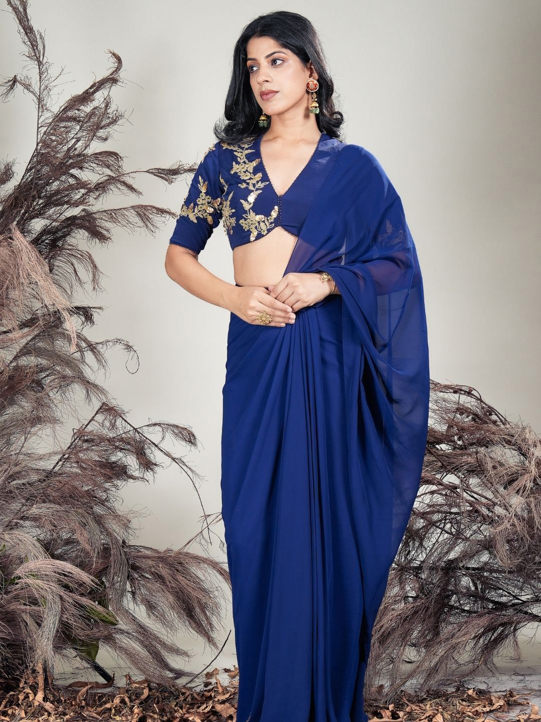 RIRASA Tarini Pure Georgette Saree With Embellished & Embroidered Pure Crepe Blouse