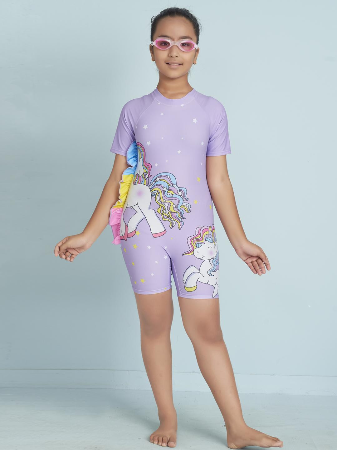 Muhuratam Girls Purple Nylon Swimwear