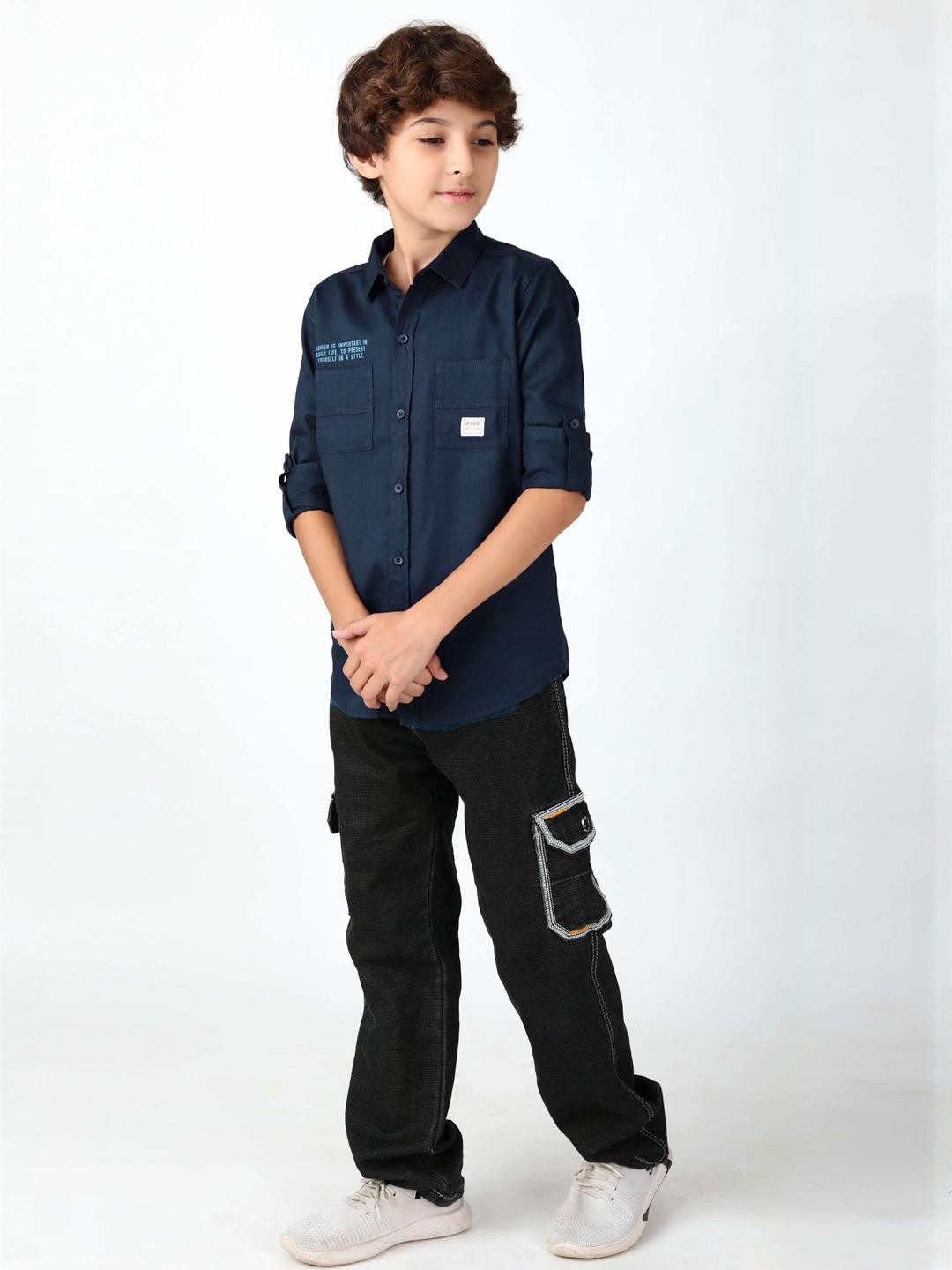 BEARSOUL Boys Solid Casual Shirt