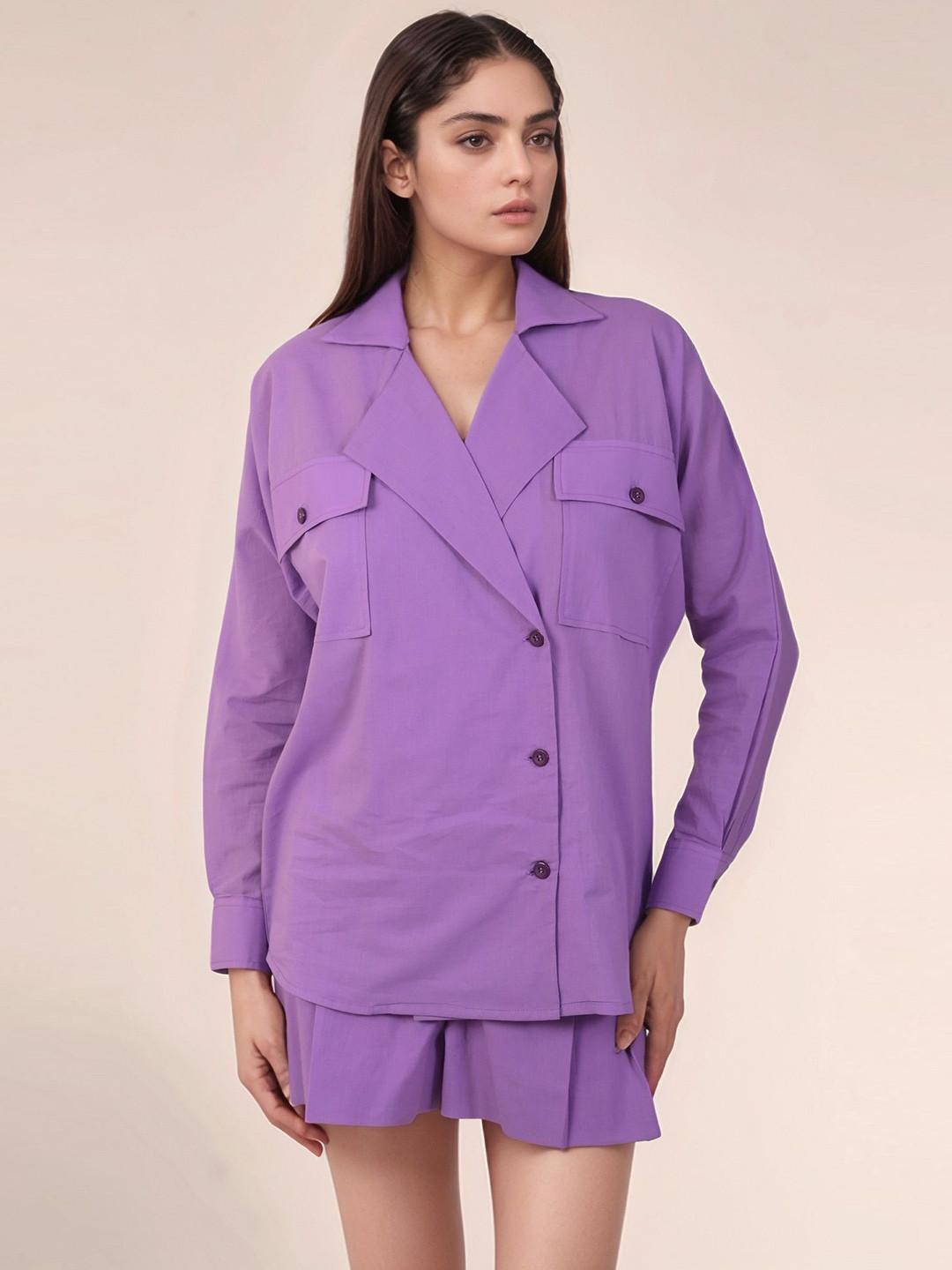 Dheeraj Sharma Women Relaxed Fit Solid Cuban Collar Cotton Casual Shirt