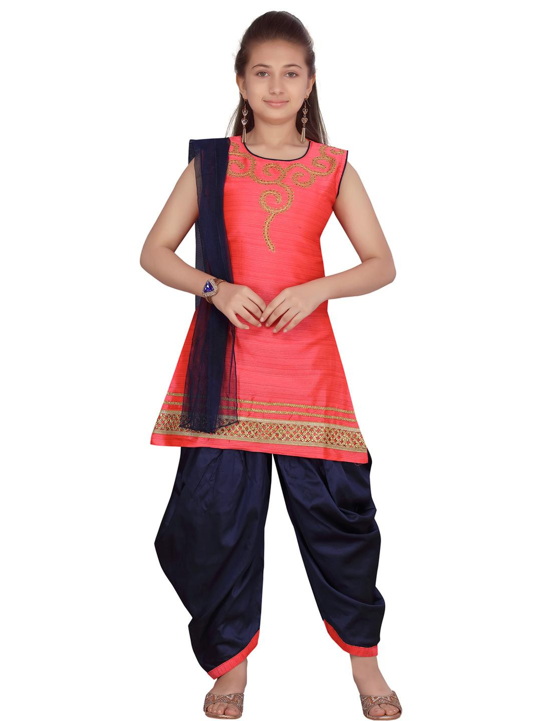 Muhuratam Girls Red & Black Gold Thread Embroidered Kurti with Patiala
