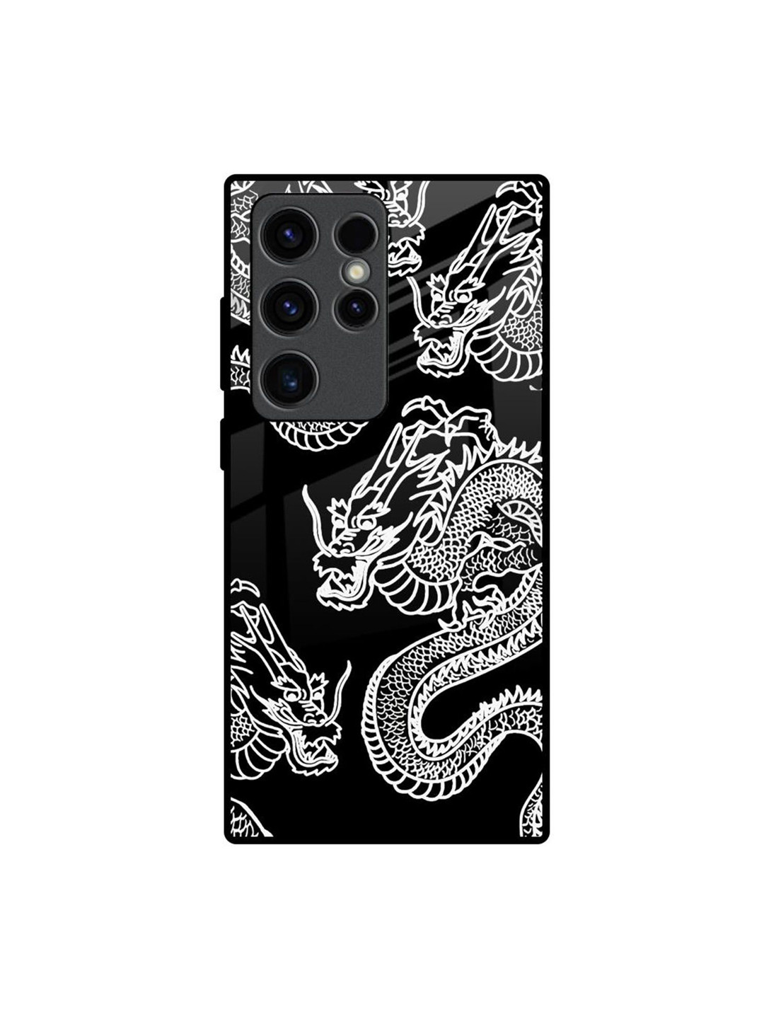 QRIOH Dragon Printed Lightweight Silicone Samsung Galaxy S23 Ultra 5G Glass Back Case