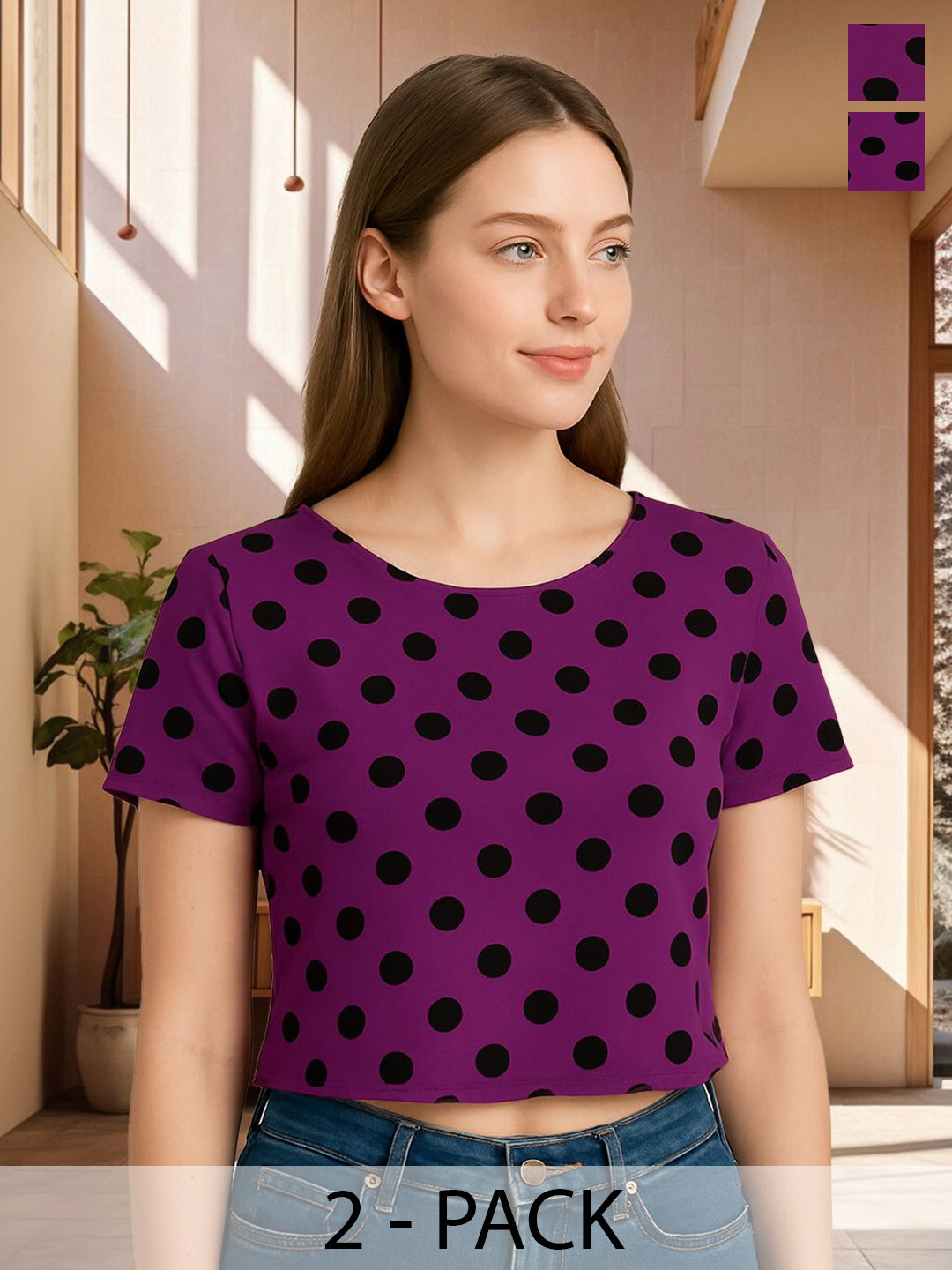 Unicus Apparel Women Magenta Polka Dots Crop Top