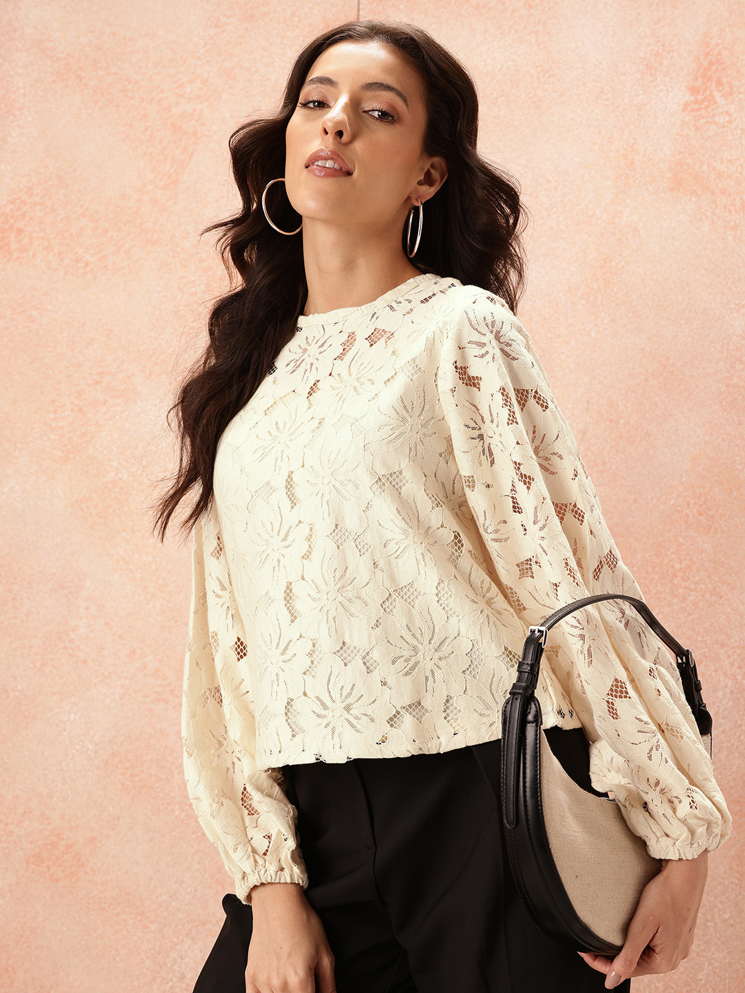 all about you Floral Puff Sleeve Lace Top