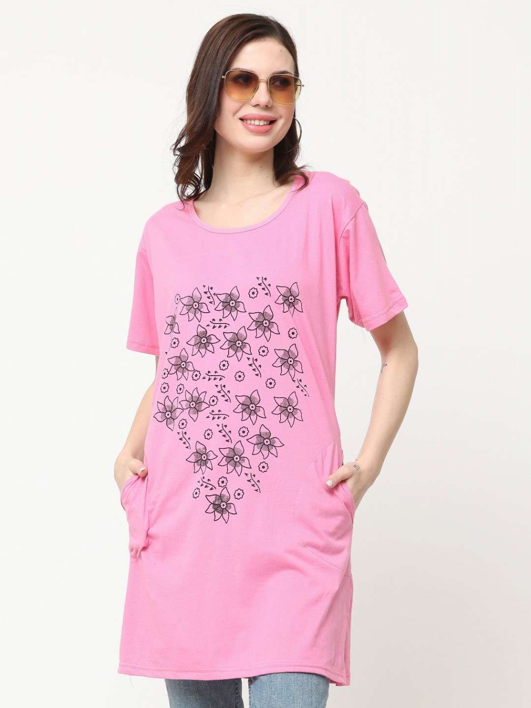 DDASPRATION Women Floral Printed Round Neck Cotton Oversized T-shirt
