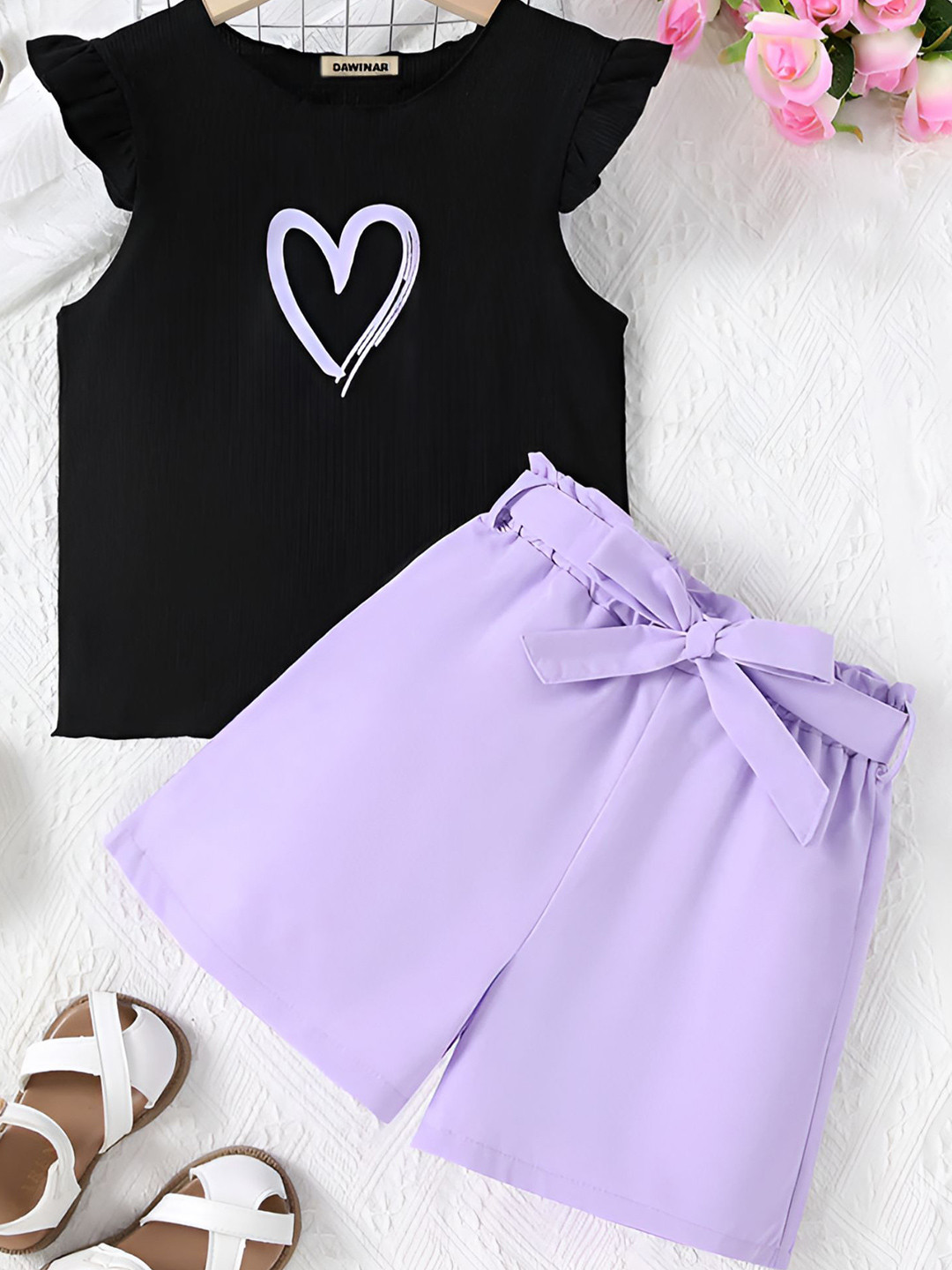 4YOU DRESSES Girls Printed Top With Shorts