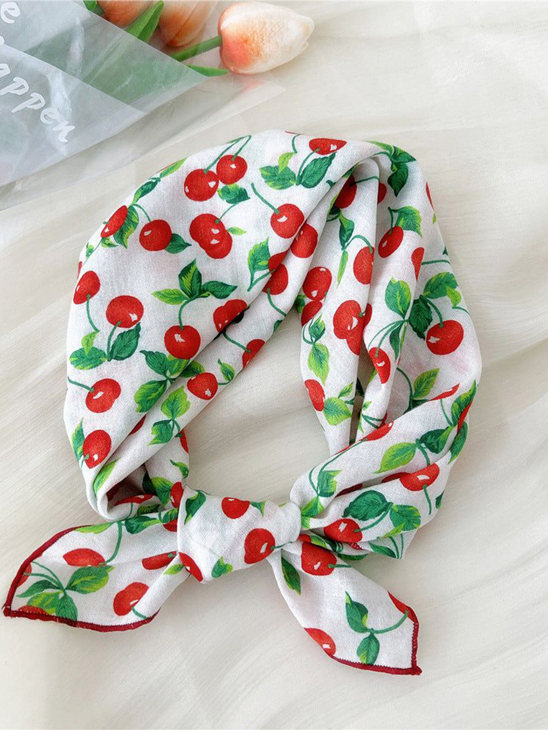 QUECY Women Cherry Leaf Printed Scarf