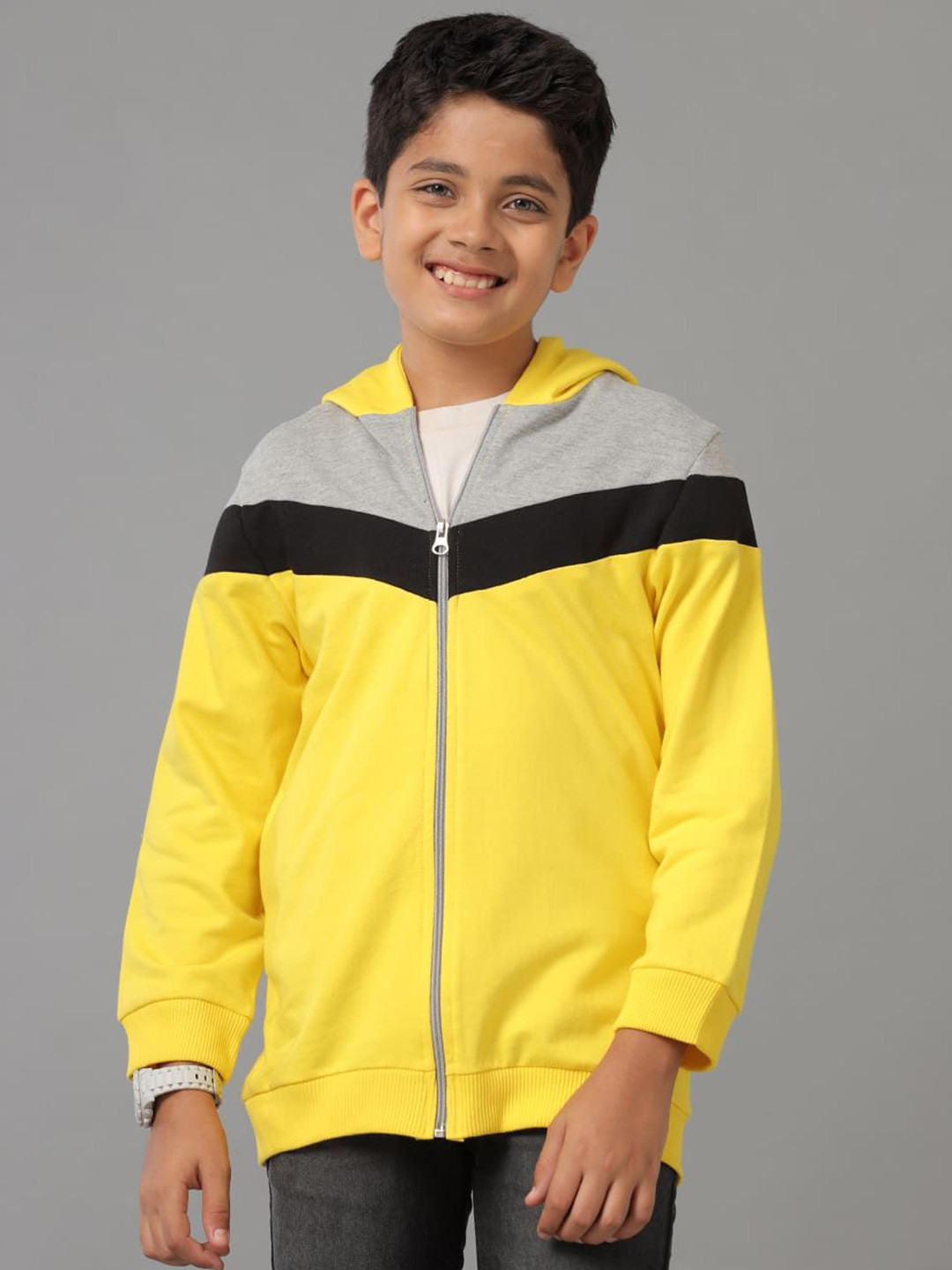 UNDER FOURTEEN ONLY Boys Colourblocked Front-Open Sweatshirt