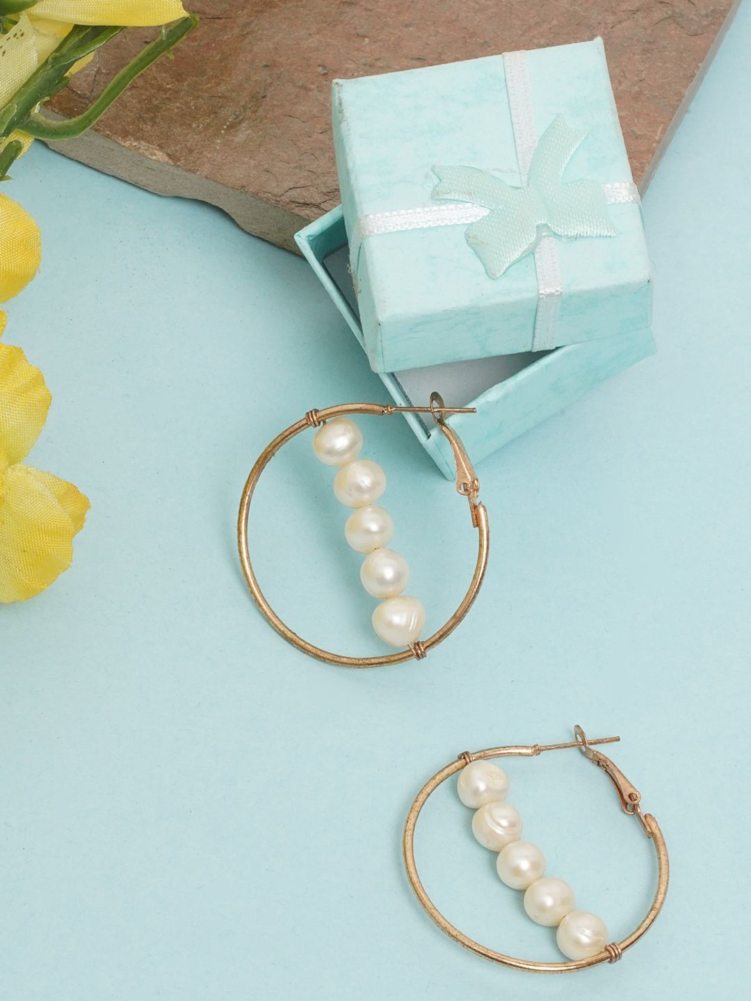 StyleCast Rose Gold-Plated Pearls Beaded Circular Hoop Earrings