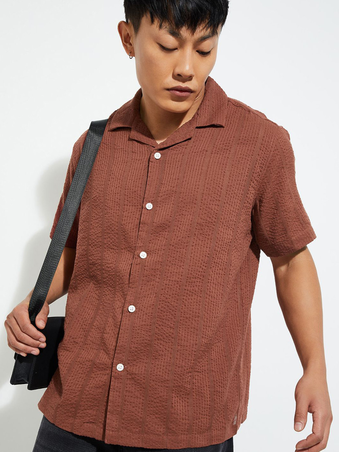 max Textured Spread Collar Pure Cotton Casual Shirt