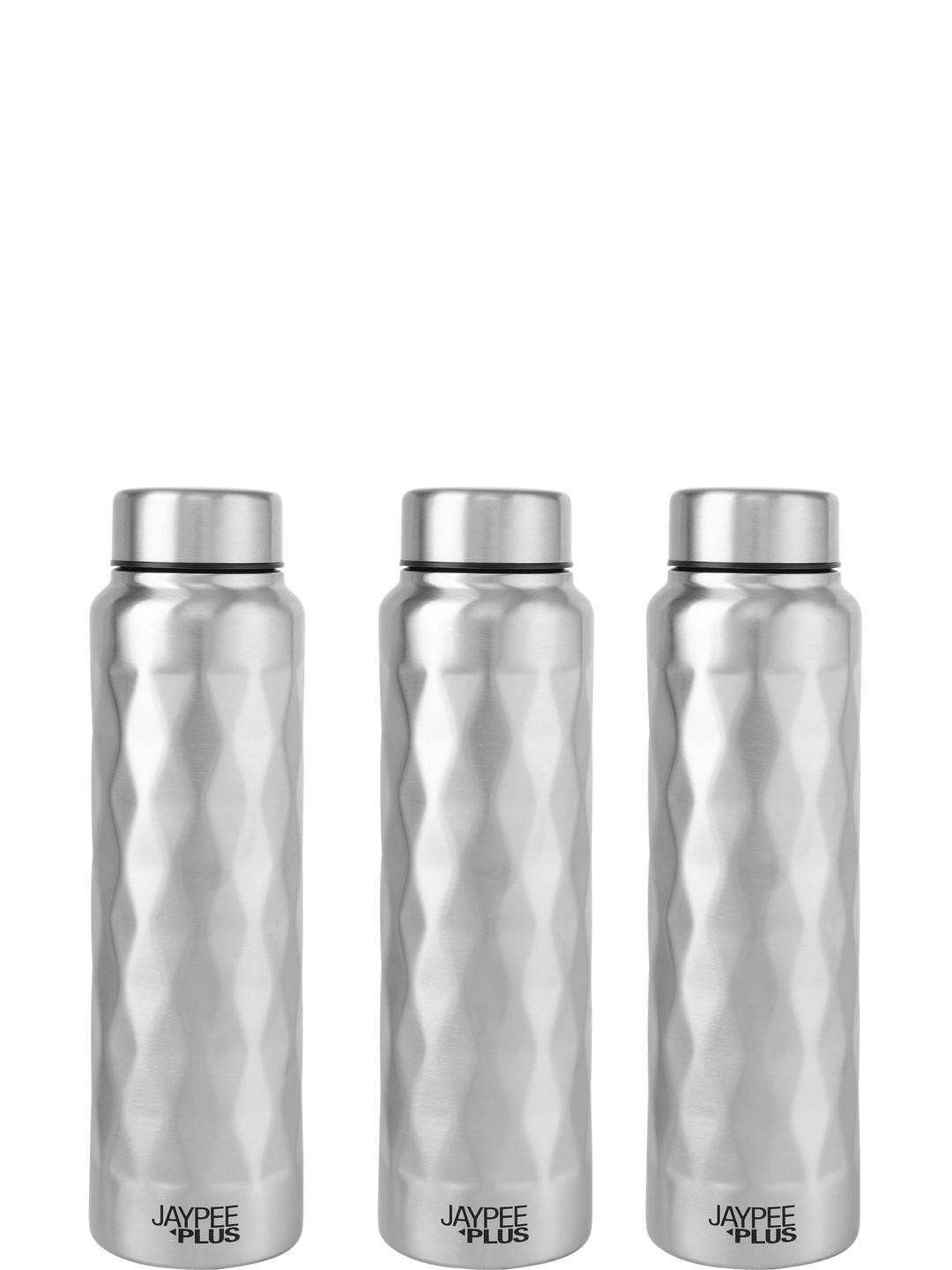 Jaypee Plus Pack of 3 Diamond Silver Steel Water Bottle 950 ML
