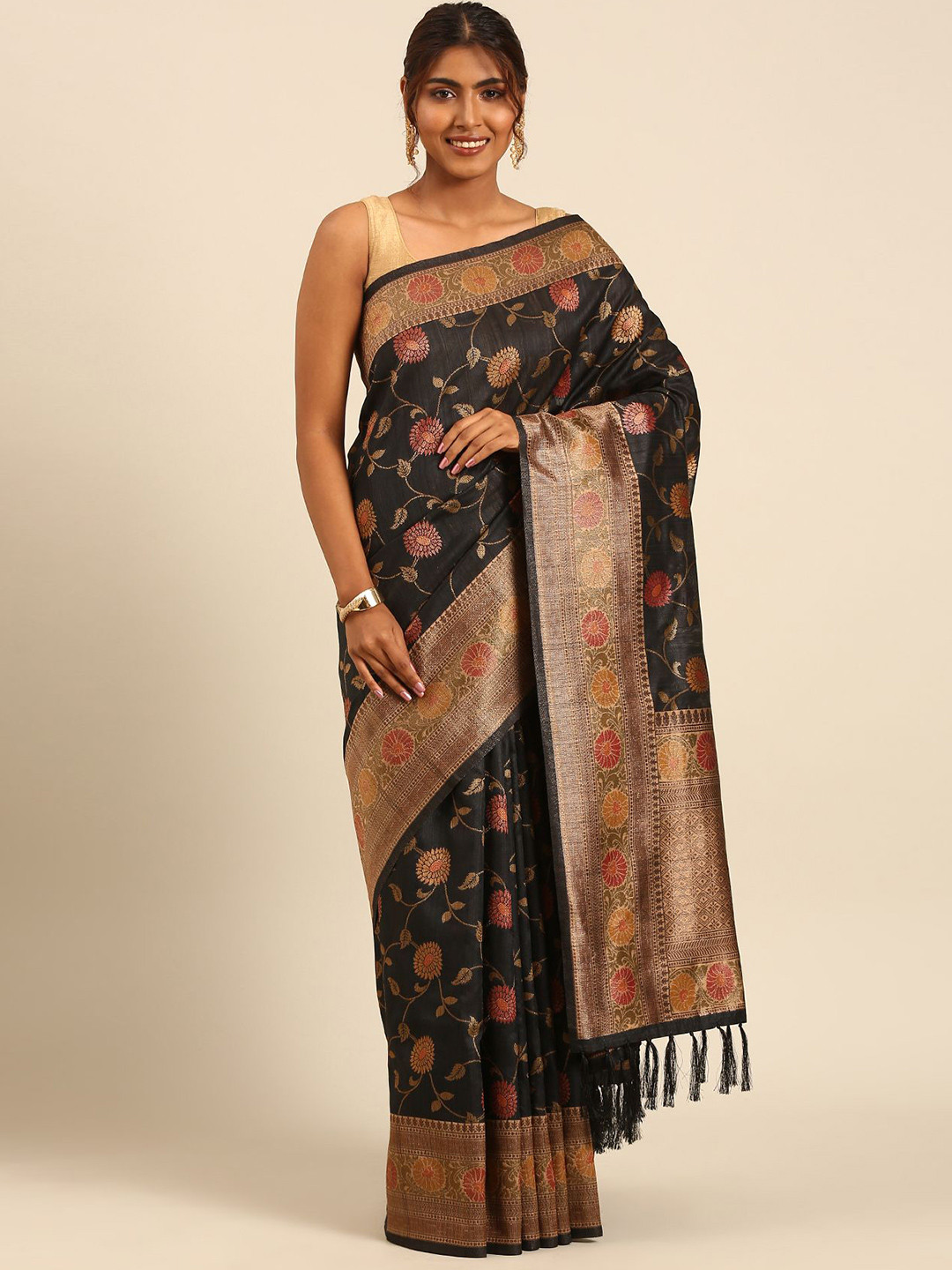 Taashi Jacquard Floral Jaal Pattern Linen Saree