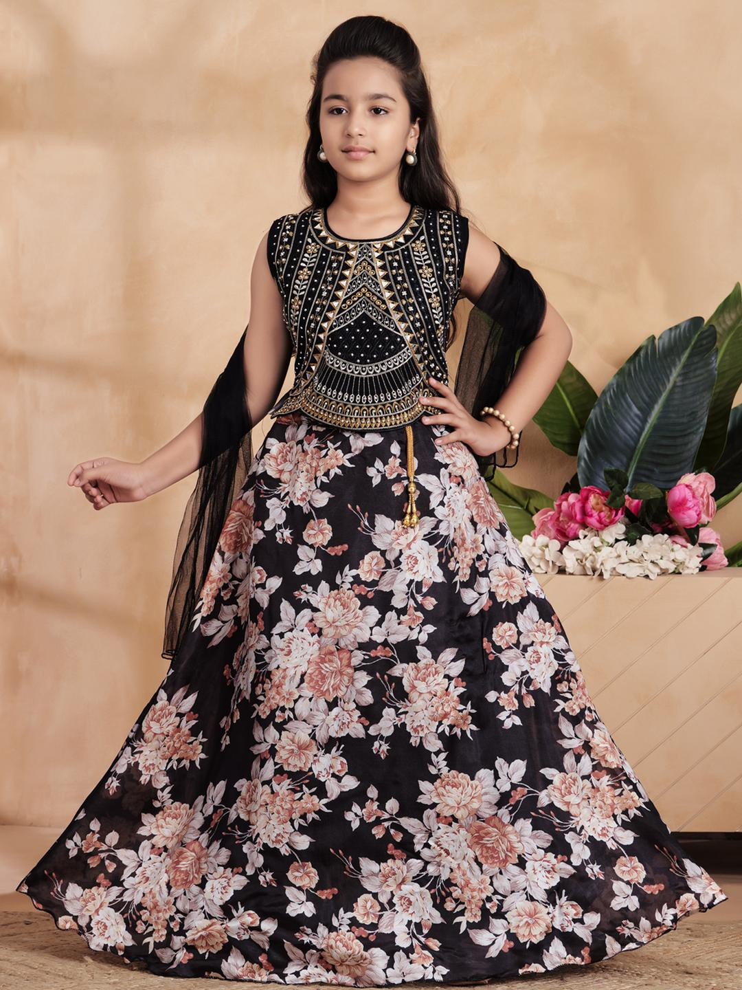 Sangria Girls Black Organza Lehenga Choli