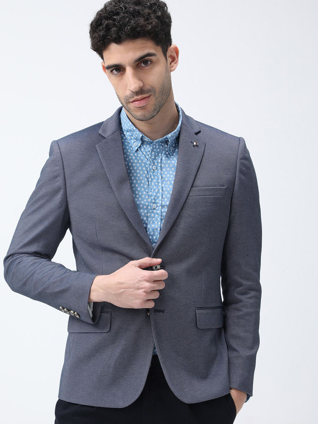 BARE BROWN Self Designed Slim-Fit Single Breasted Blazer