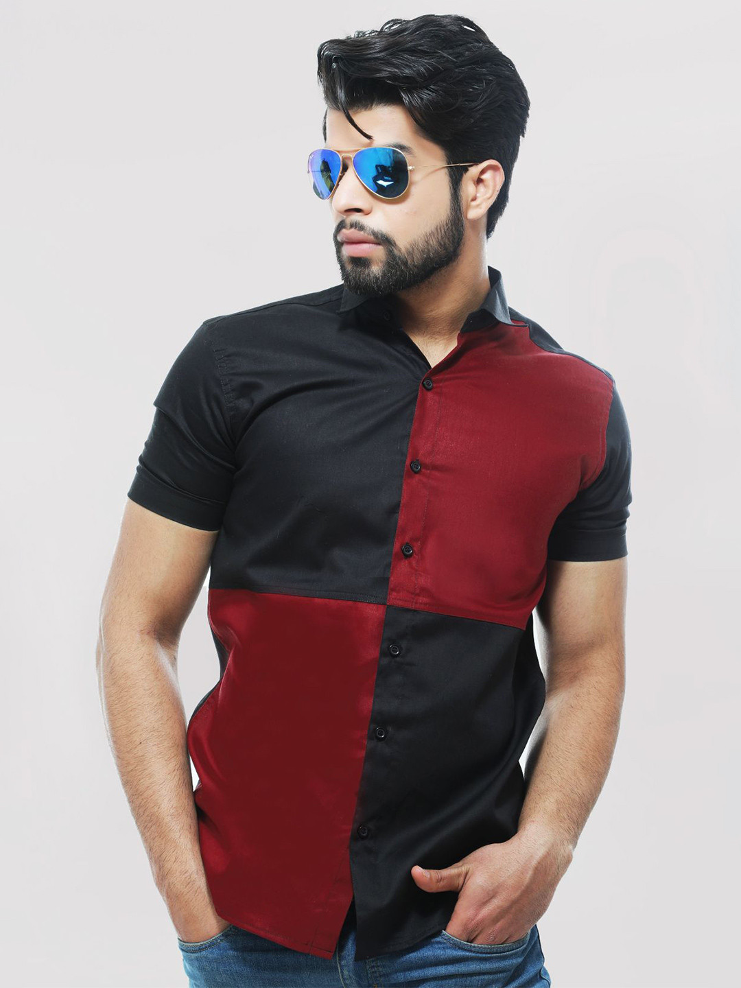 BASE 41 Men Custom Slim Fit Colourblocked Spread Collar Casual Shirt