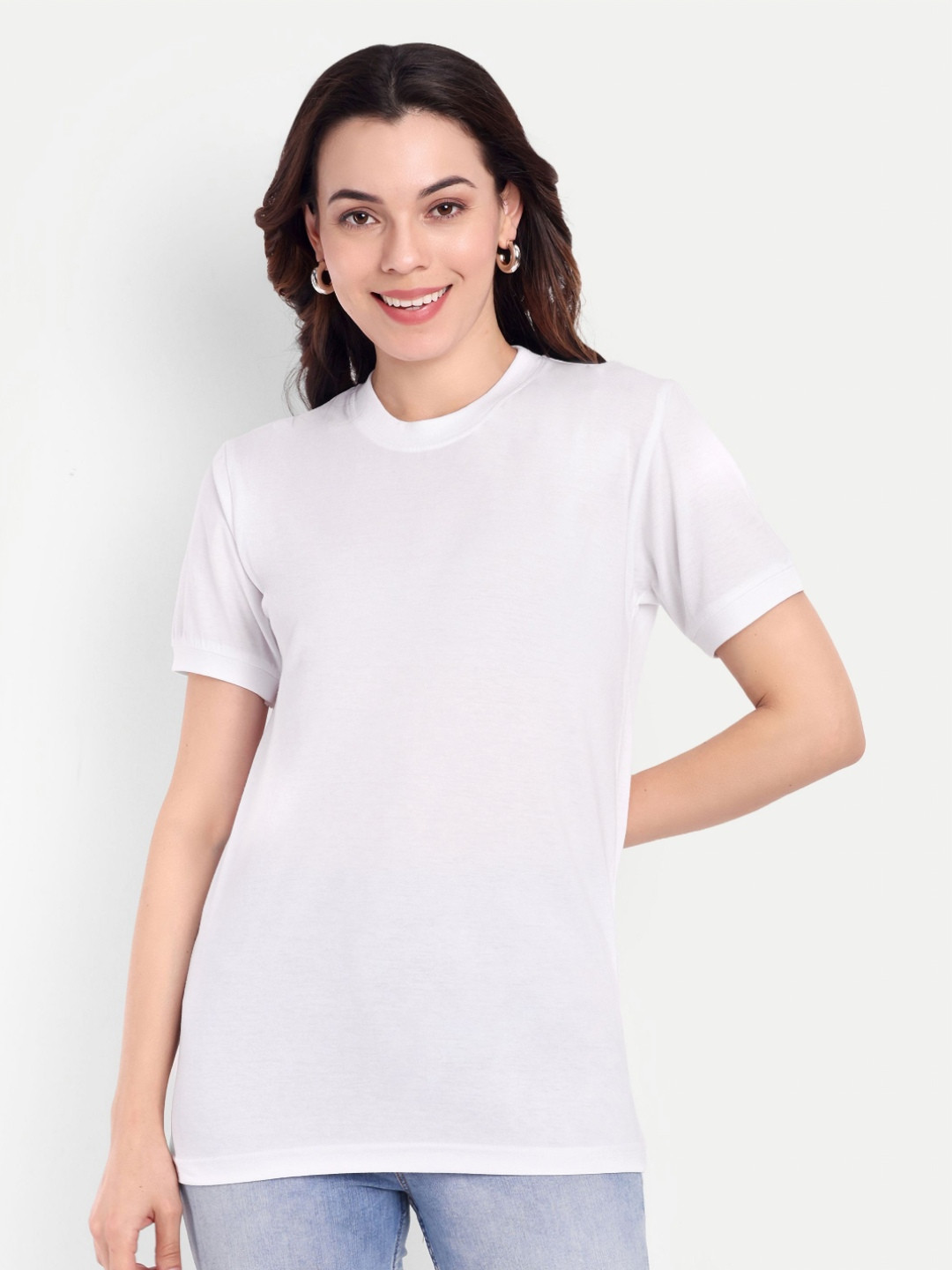 GAB Women Solid Round Neck Pure Cotton T-shirt