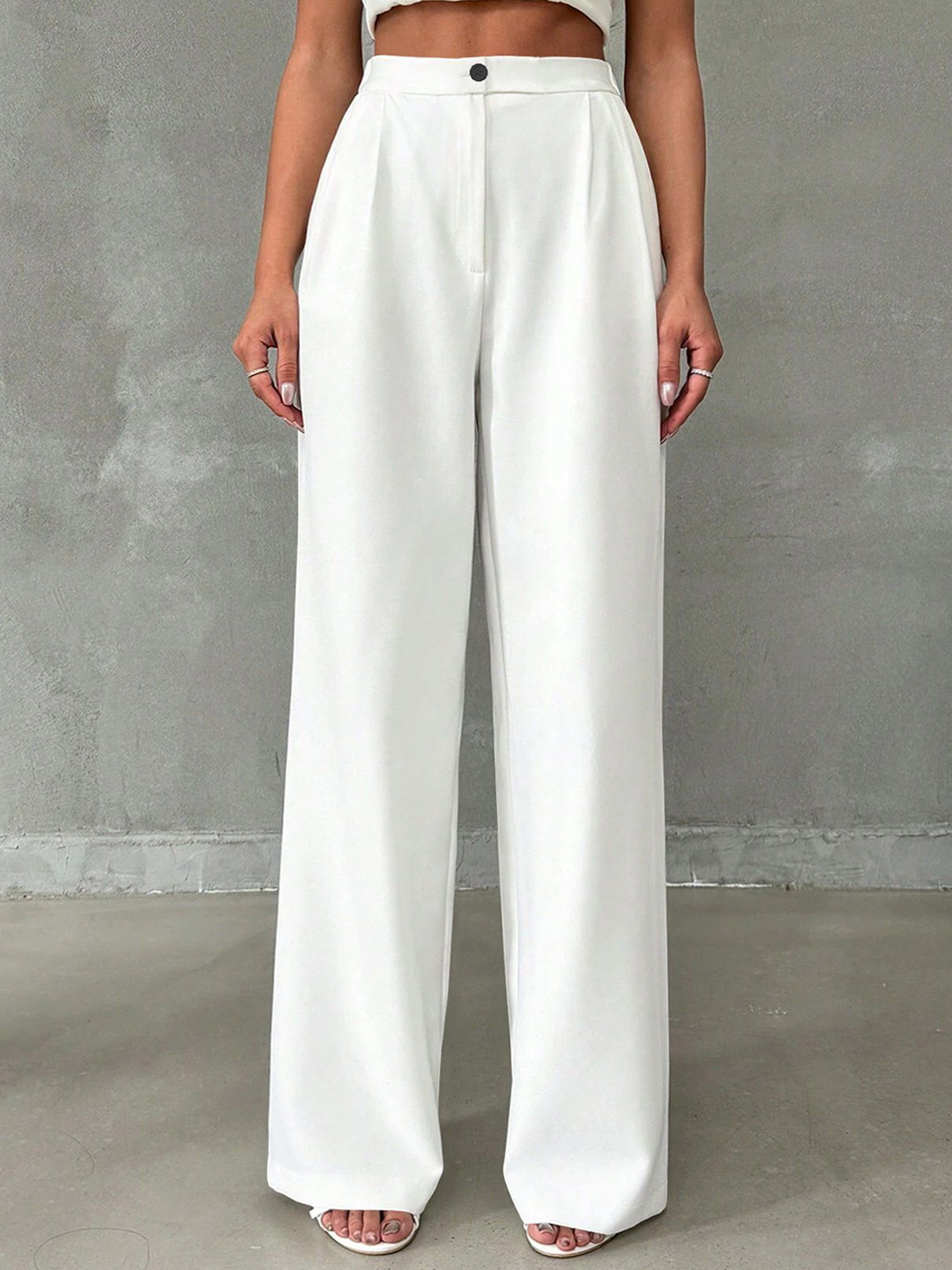 TOOCHKI Women Relaxed Straight Leg High-Rise Flat-Front Regular Trousers