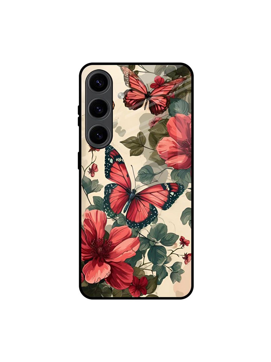 QRIOH Papillon Rouge Printed Lightweight Silicone Samsung Galaxy S24 5G Glass Back Case