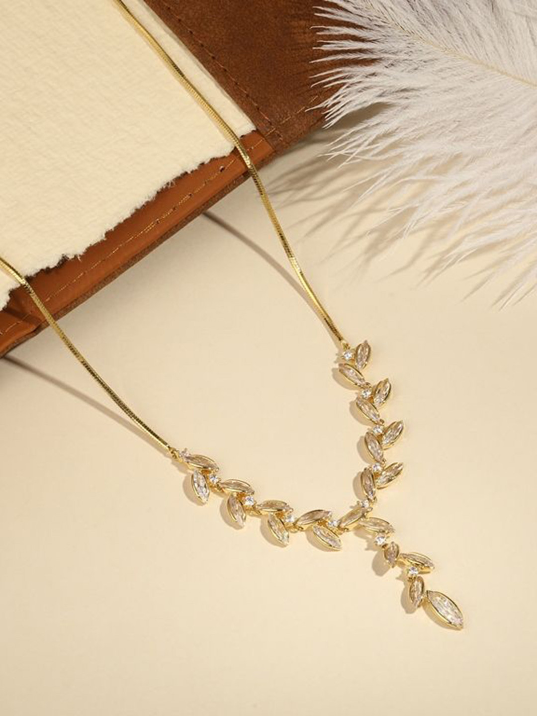 Cierra 18KT Gold-Plated Zircon-Studded Leaf-Design Necklace