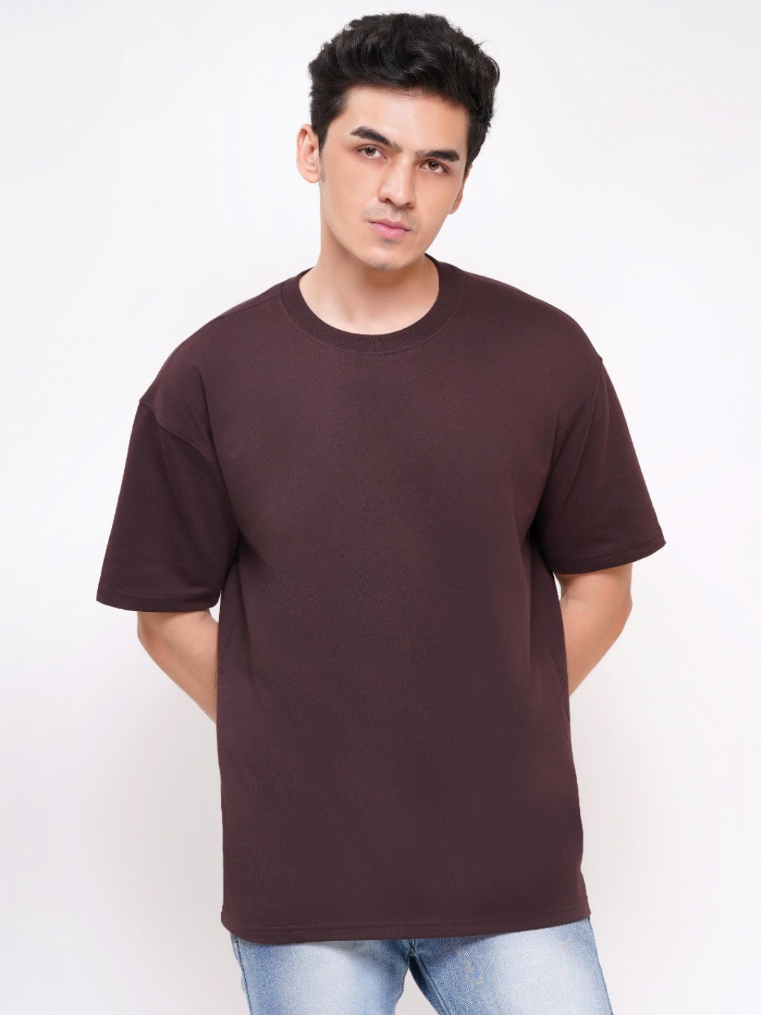 DAFABFIT Men Solid Round Neck Cotton Oversized T-shirt