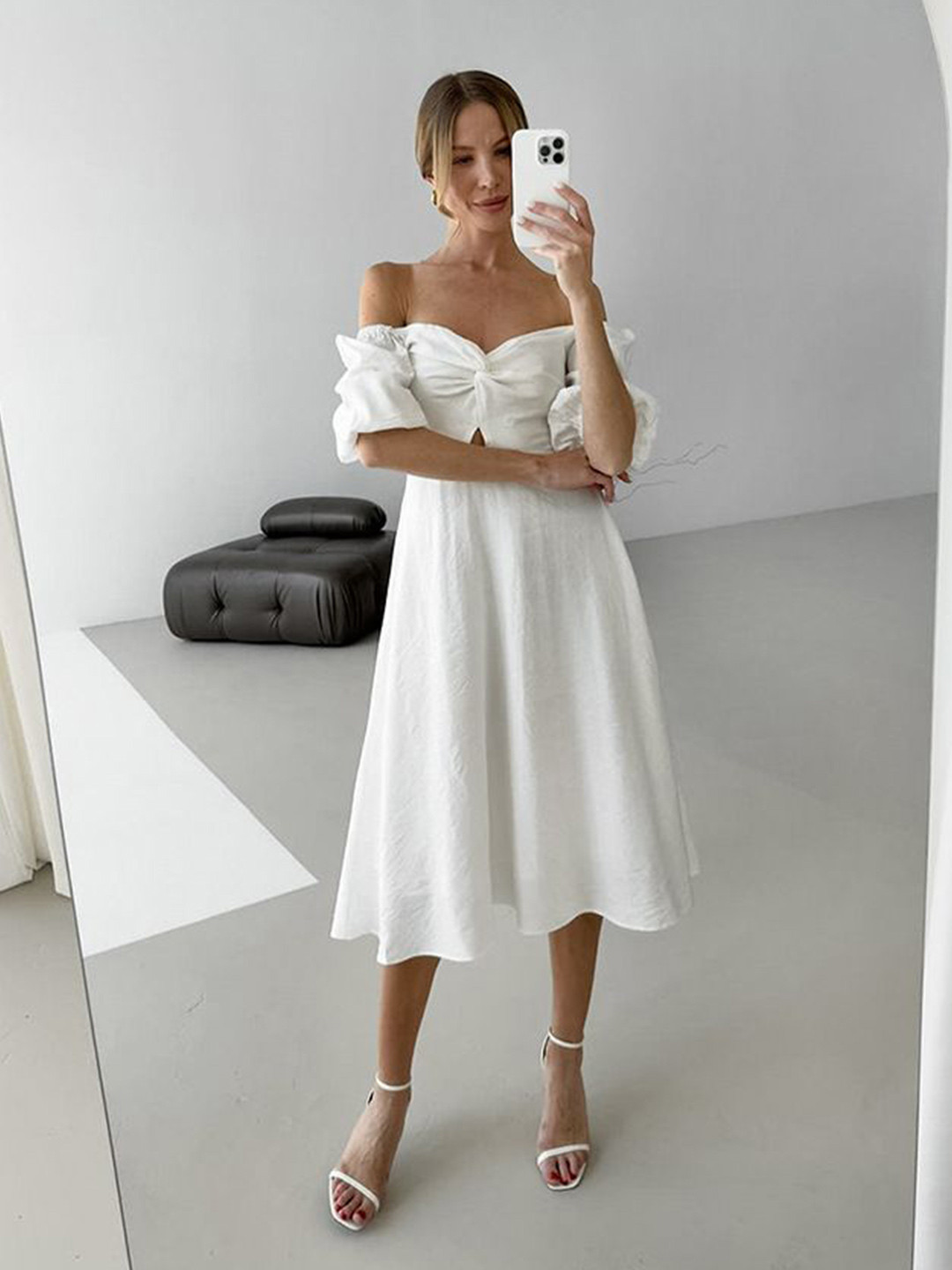 StyleCast Women Off-Shoulder Fit and Flare Midi Dress