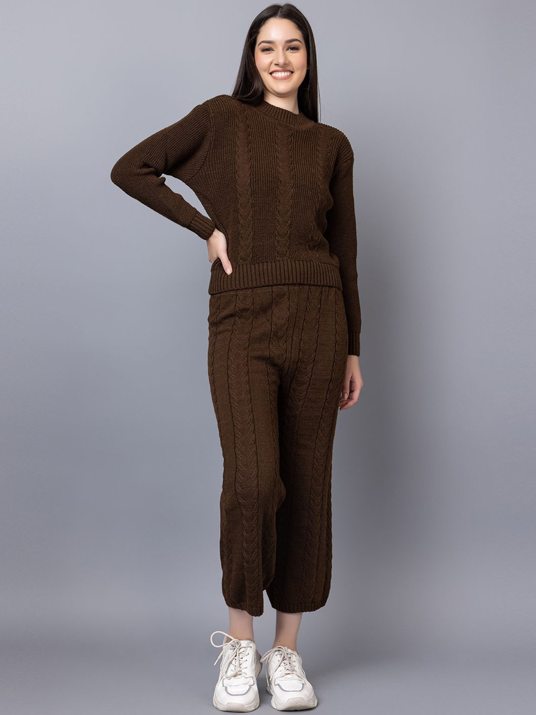KVETOO Woolen High Neck Sweater With Trousers Co-Ords