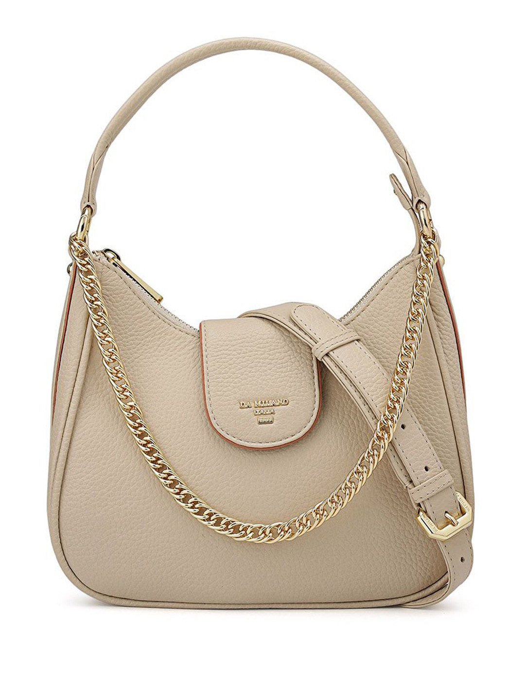 Da Milano LSB-01682 Women Solid Half Moon Buckle Detail Leather Hobo Bag