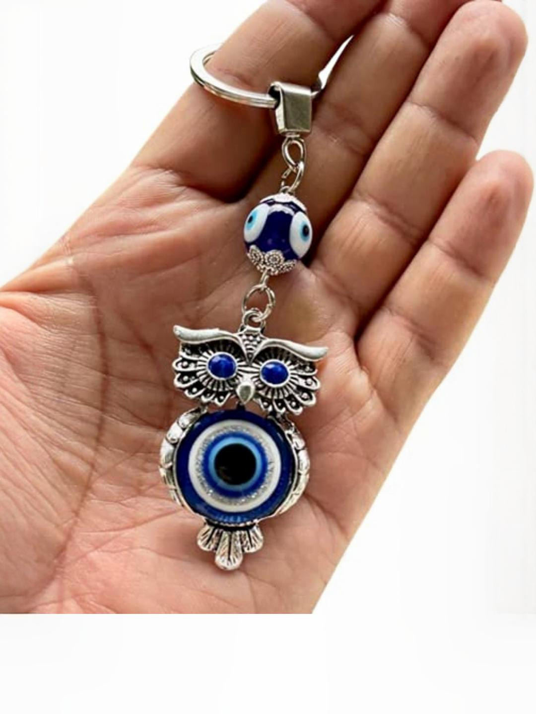 BLUE BEADS Beaded Owl Keychain