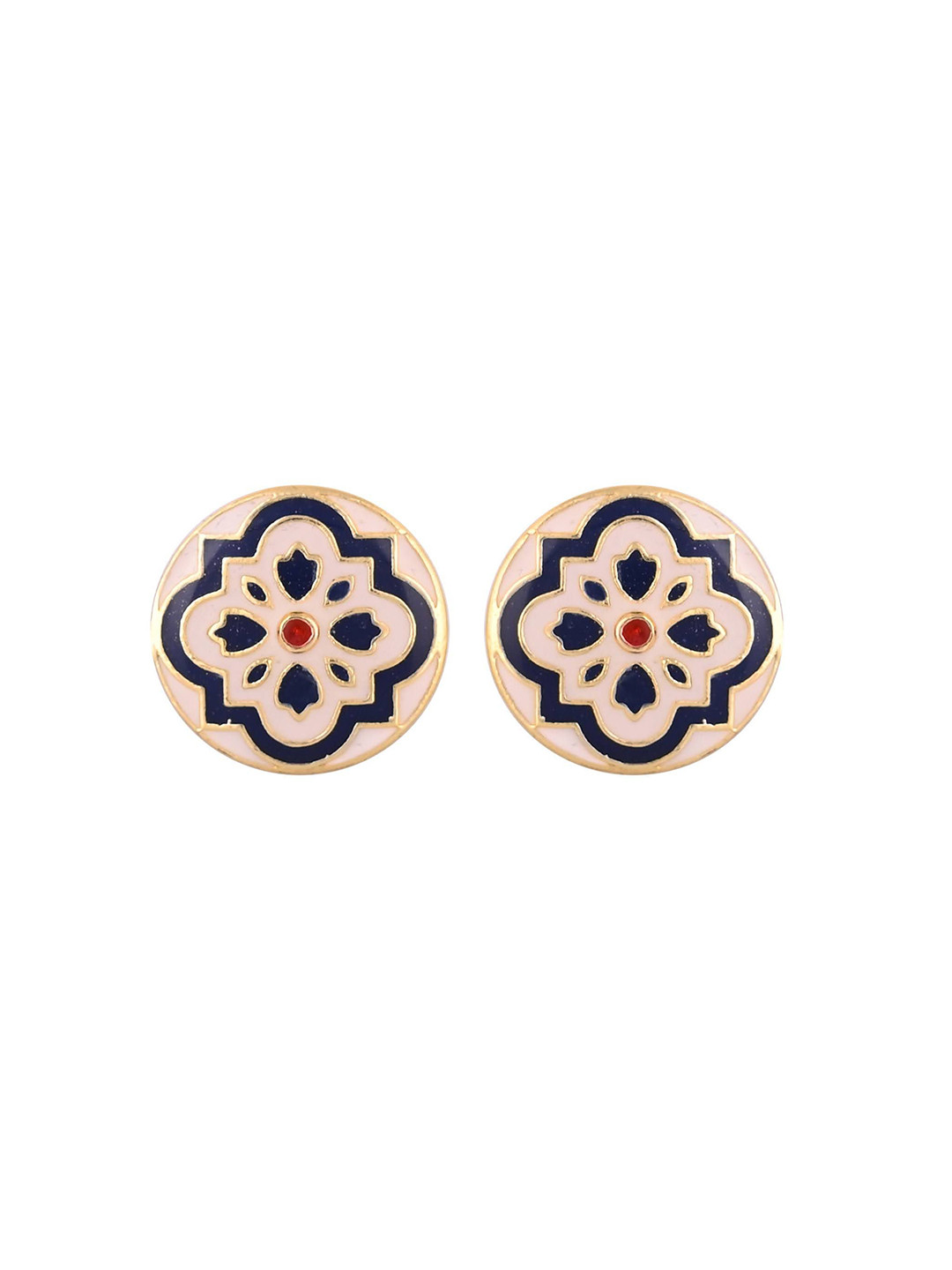 House of Pataudi Men Gold-Plated Textured Enamel Detail Cuff Links