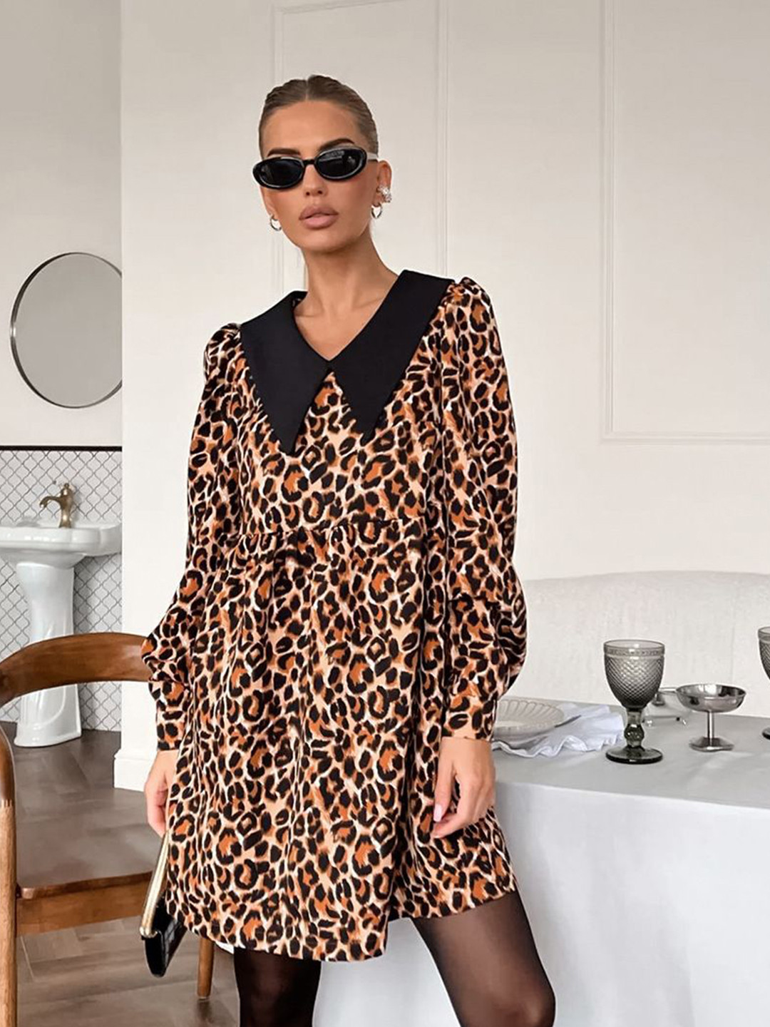 StyleCast Women Animal Printed Peter Pan Collar A-Line Dress