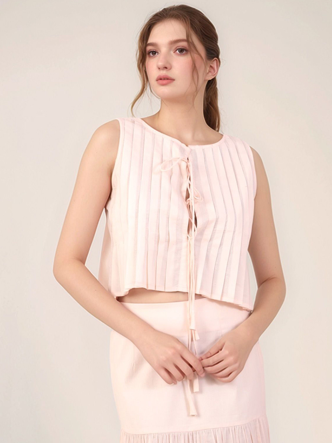 Dheeraj Sharma Women Vertical Striped Collarless Cotton Casual Shirt