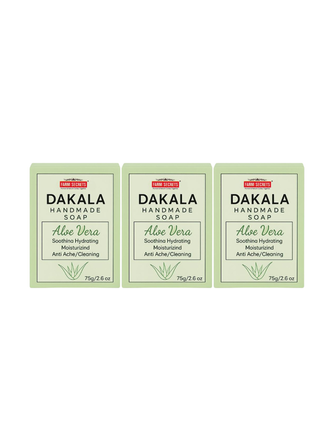 FARM SECRETS Set Of 3 Dakala Herbal Aloe Vera Soap- 75 g Each