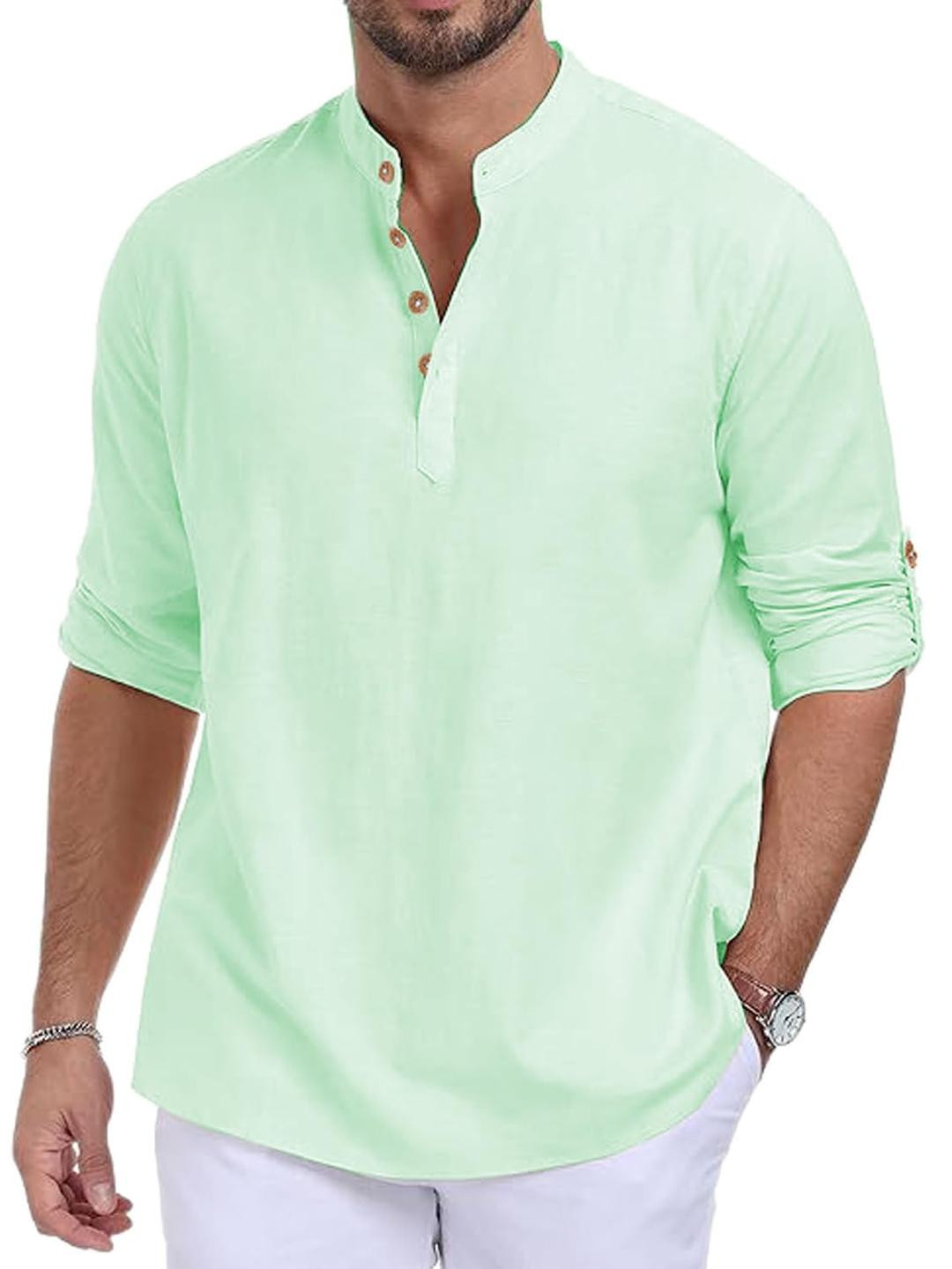 Edin Men Lime Green Cotton Kurtas