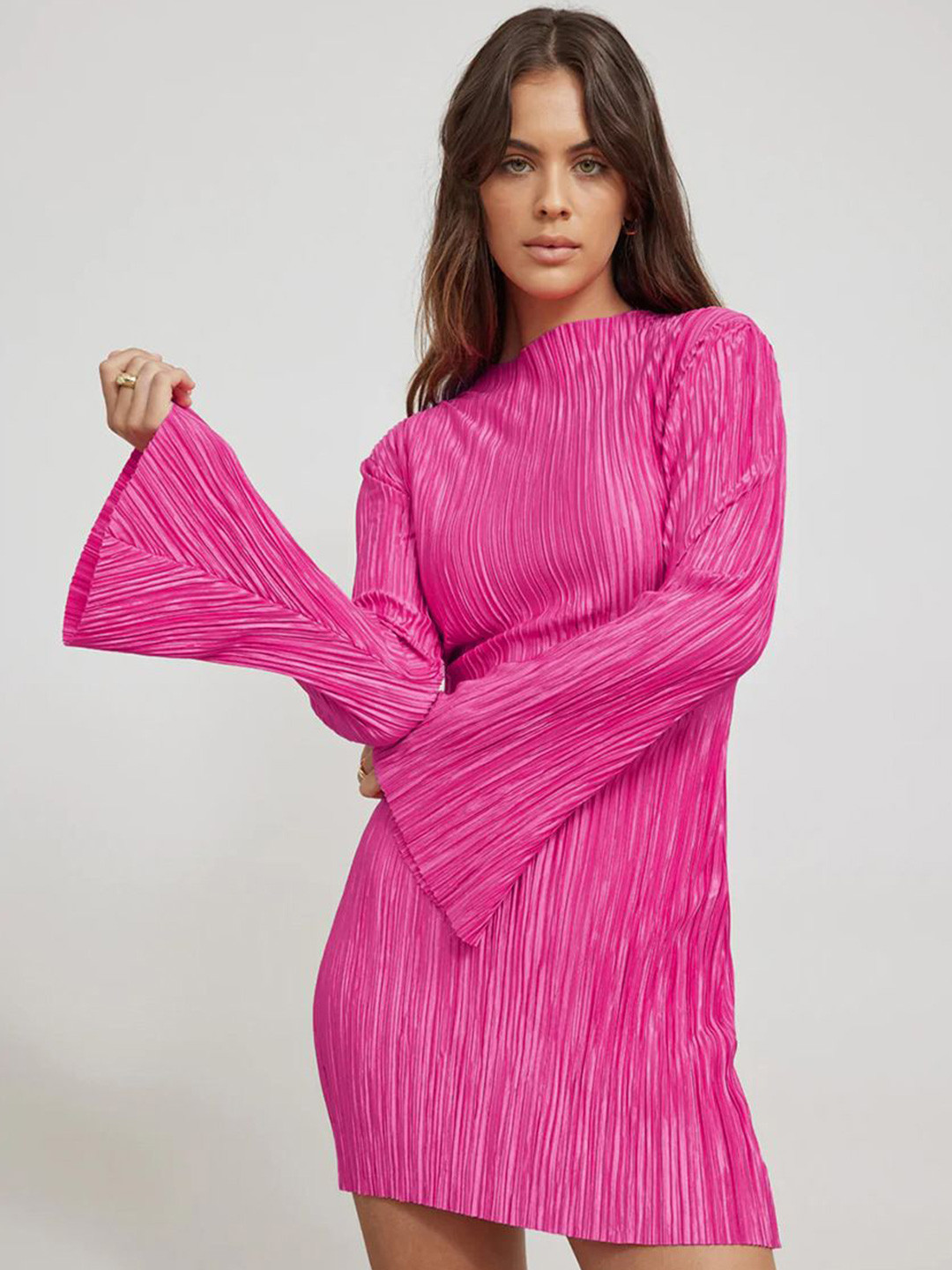 StyleCast Fuchsia Mini Dress with Flared Sleeves
