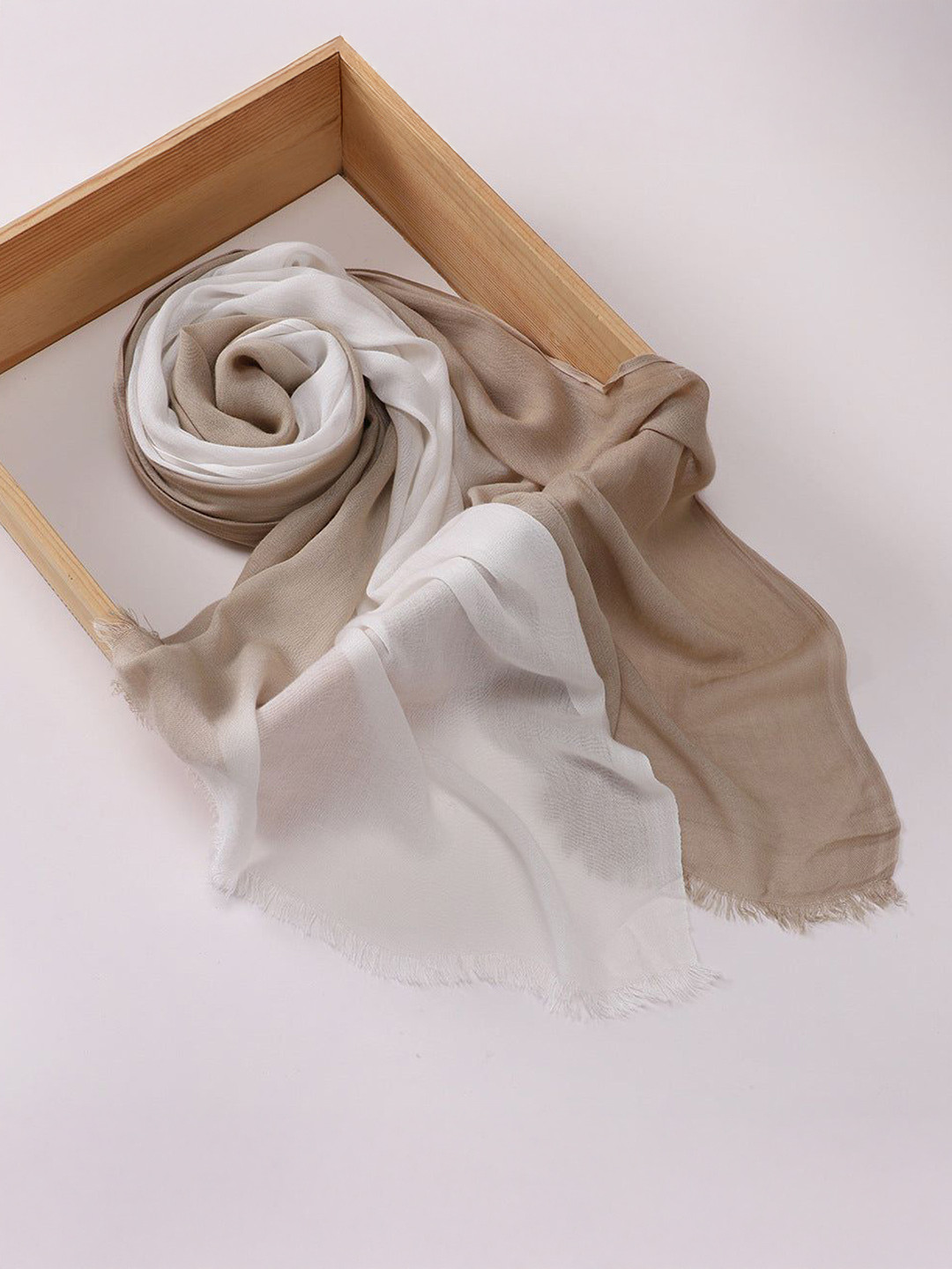 QUECY Women Ombre Dyed Silk Stole With Fringed Border