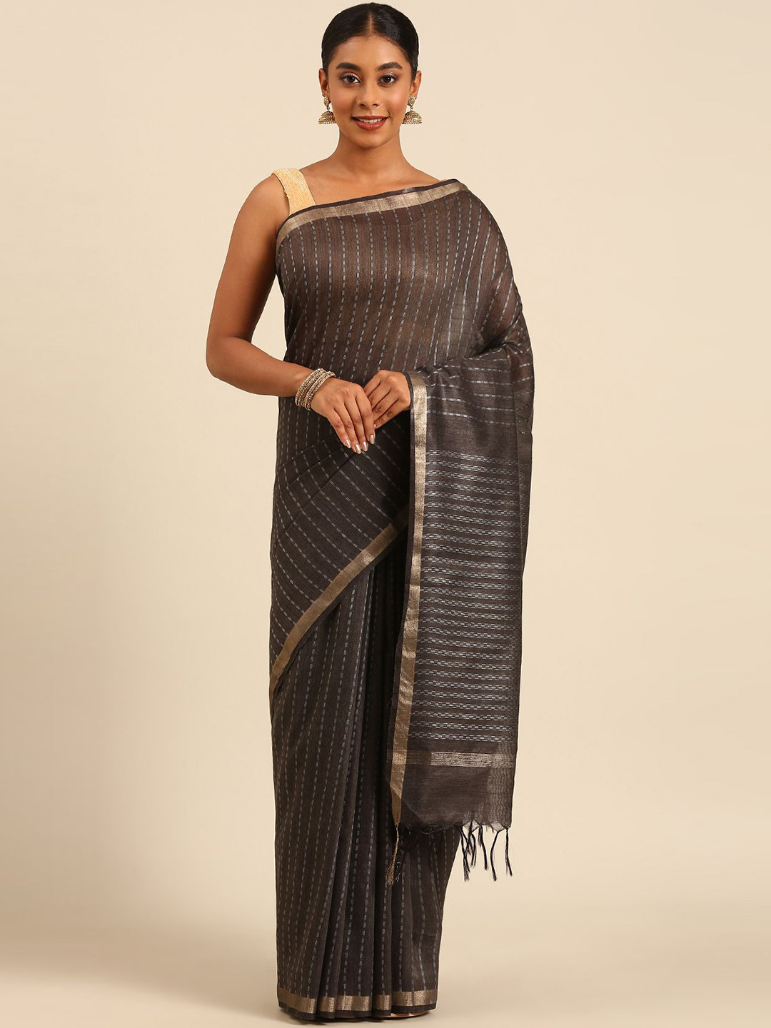Taashi Woven Stripes Linen Saree